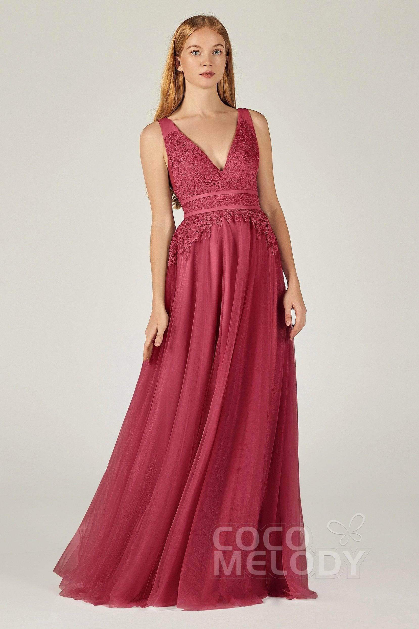 A-Line Floor Length Tulle Lace Bridesmaid Dress CB0379