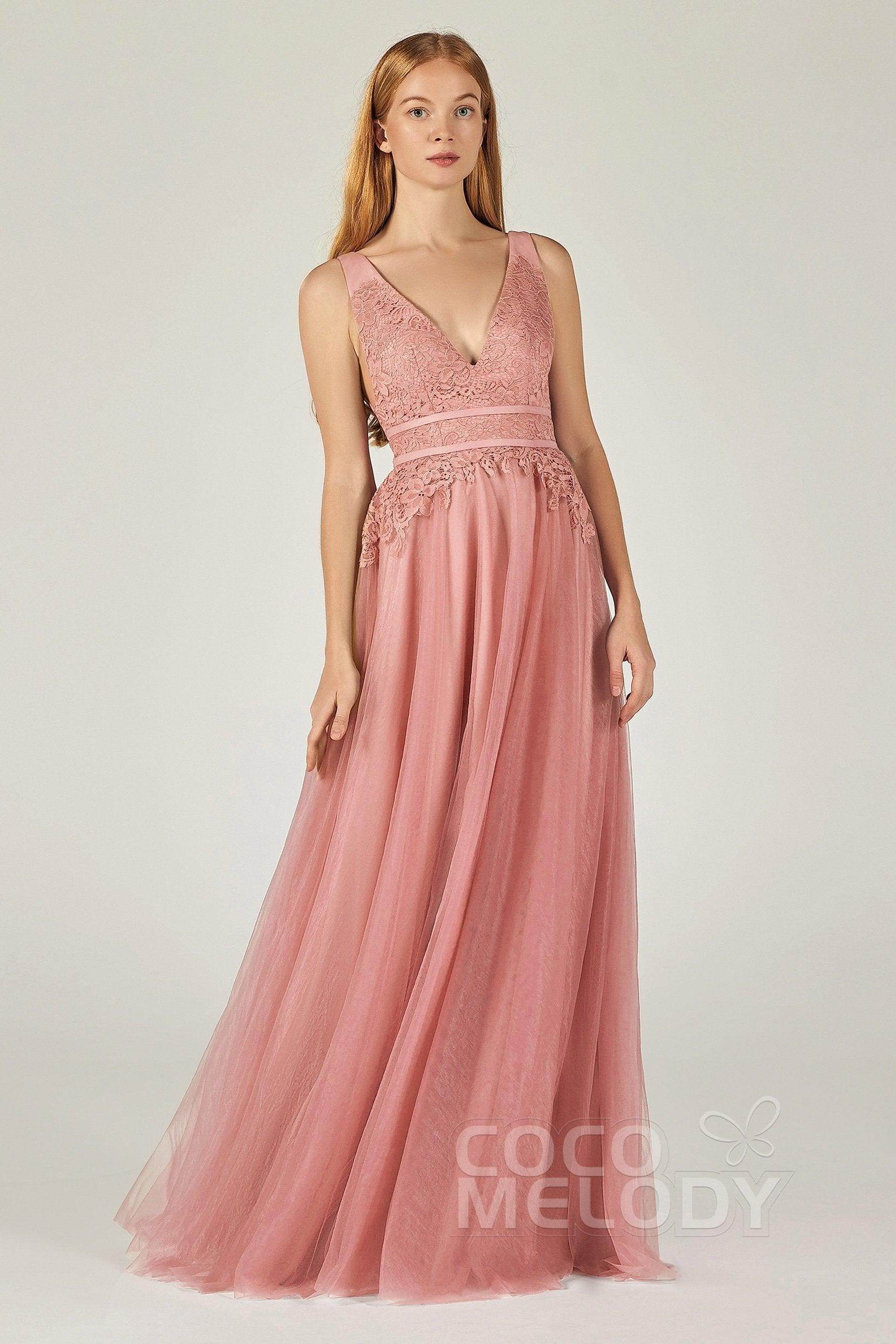 A-Line Floor Length Tulle Lace Bridesmaid Dress CB0379