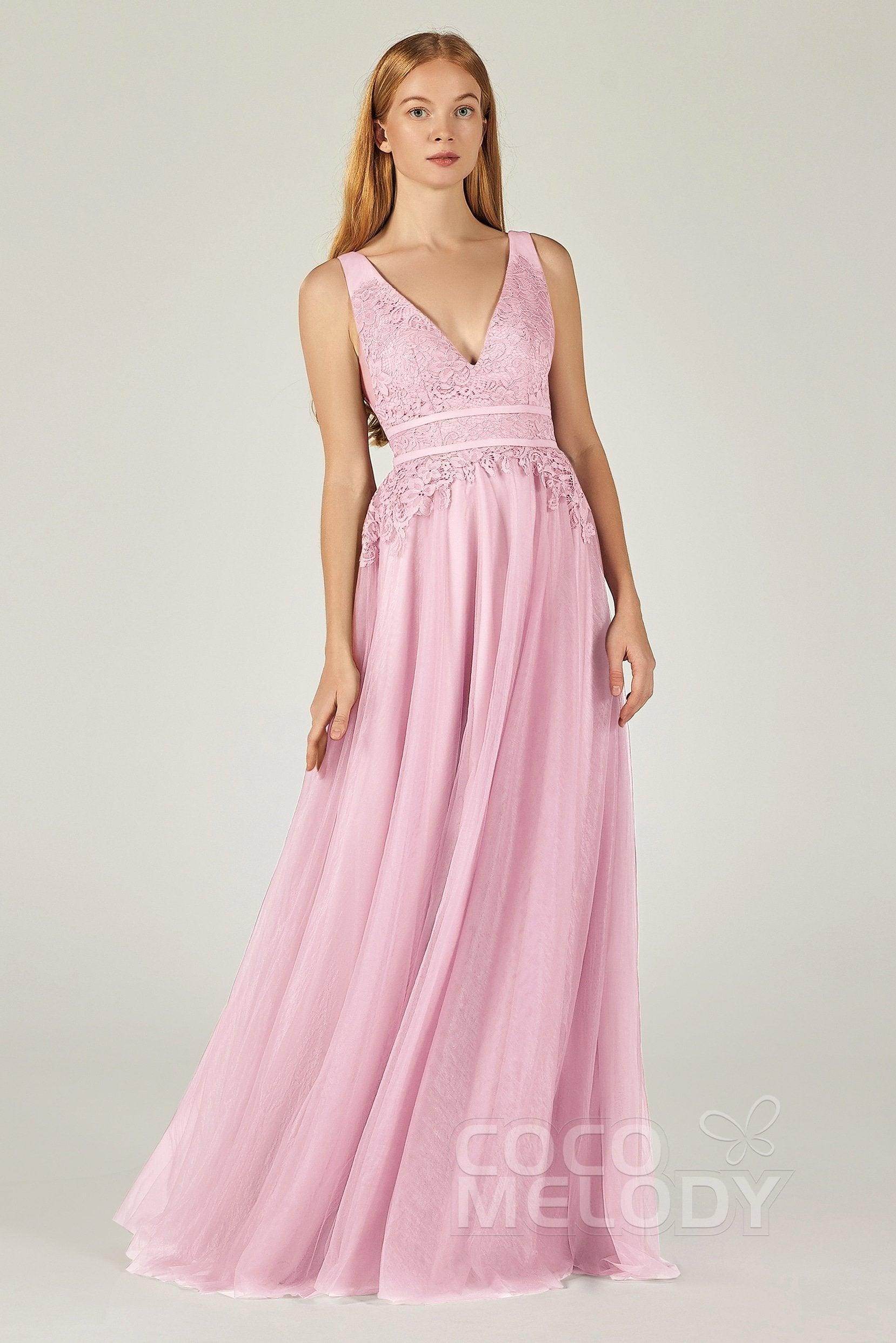 A-Line Floor Length Tulle Lace Bridesmaid Dress CB0379