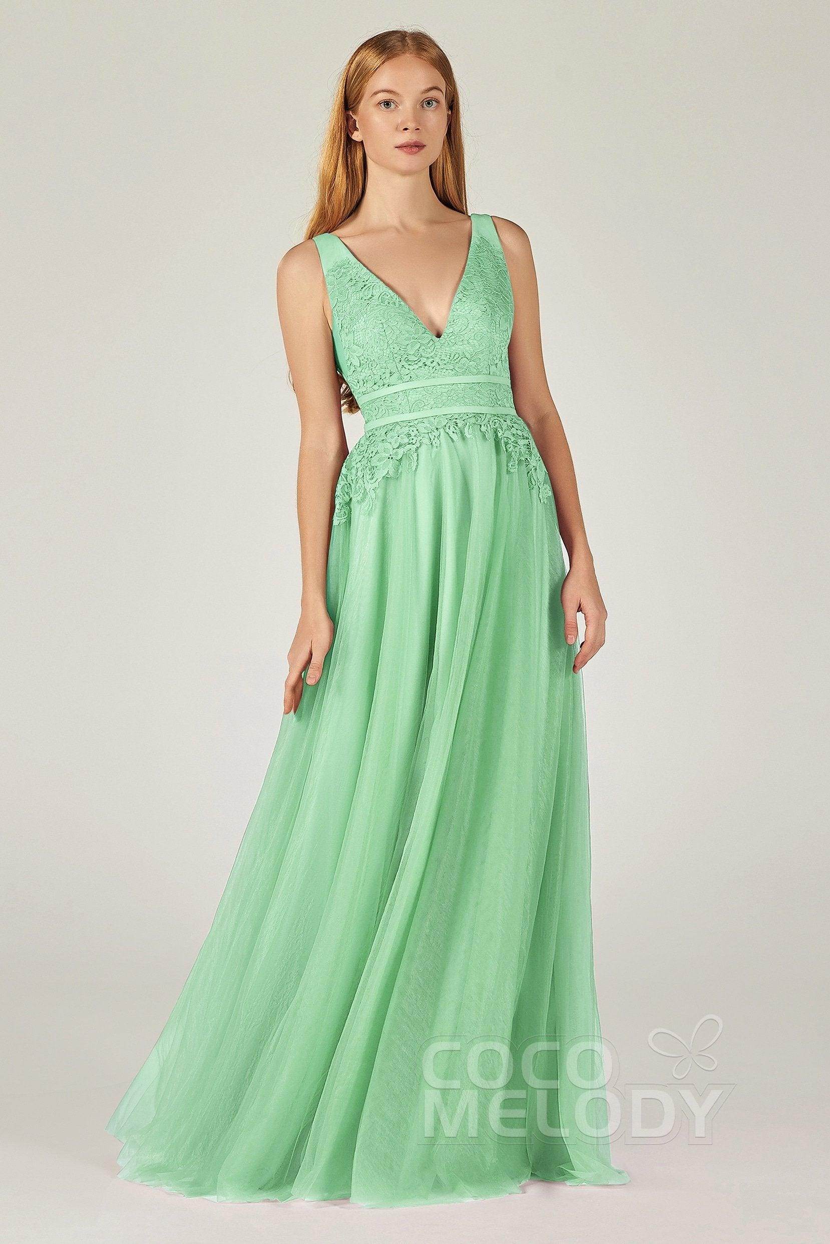 A-Line Floor Length Tulle Lace Bridesmaid Dress CB0379