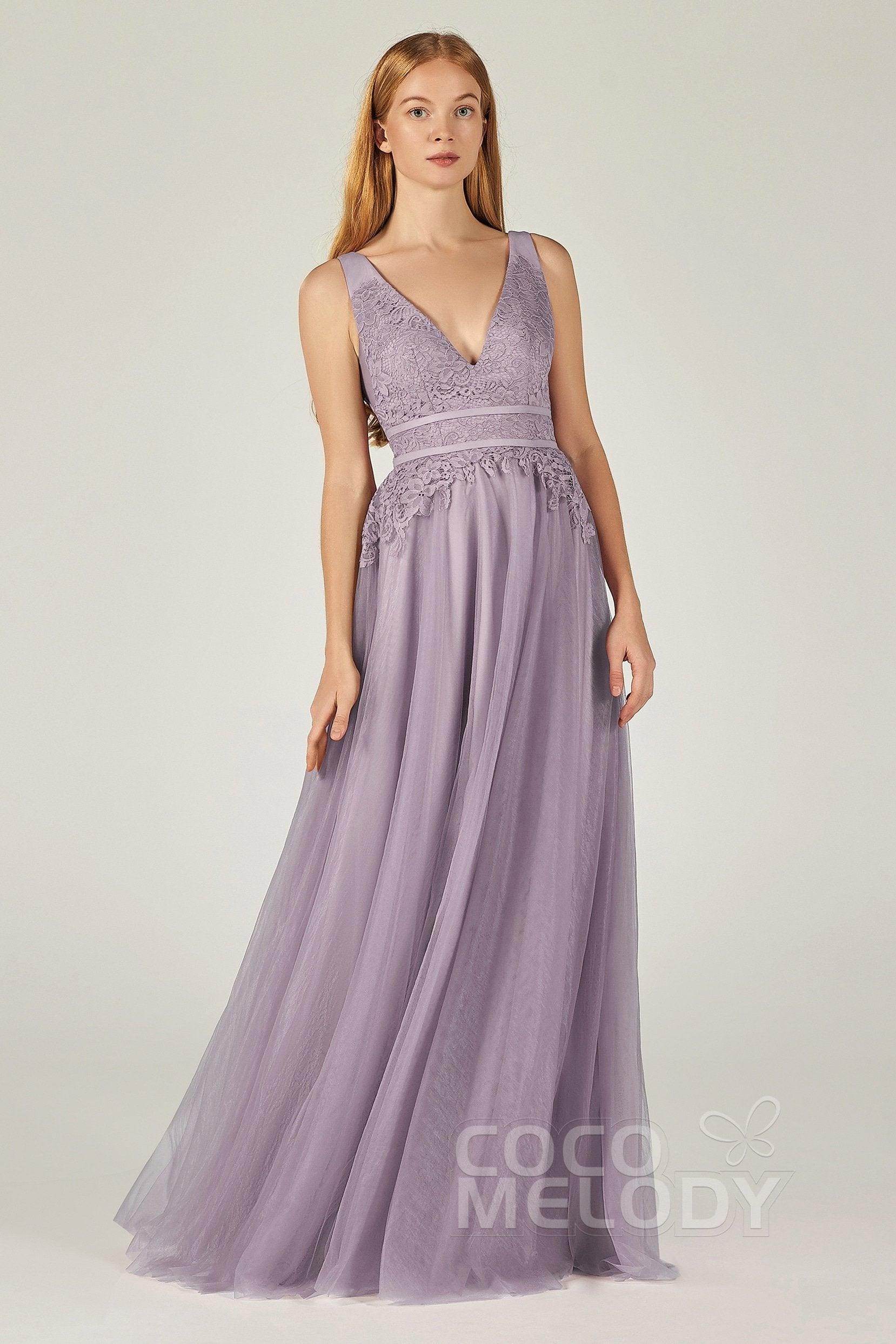 A-Line Floor Length Tulle Lace Bridesmaid Dress CB0379