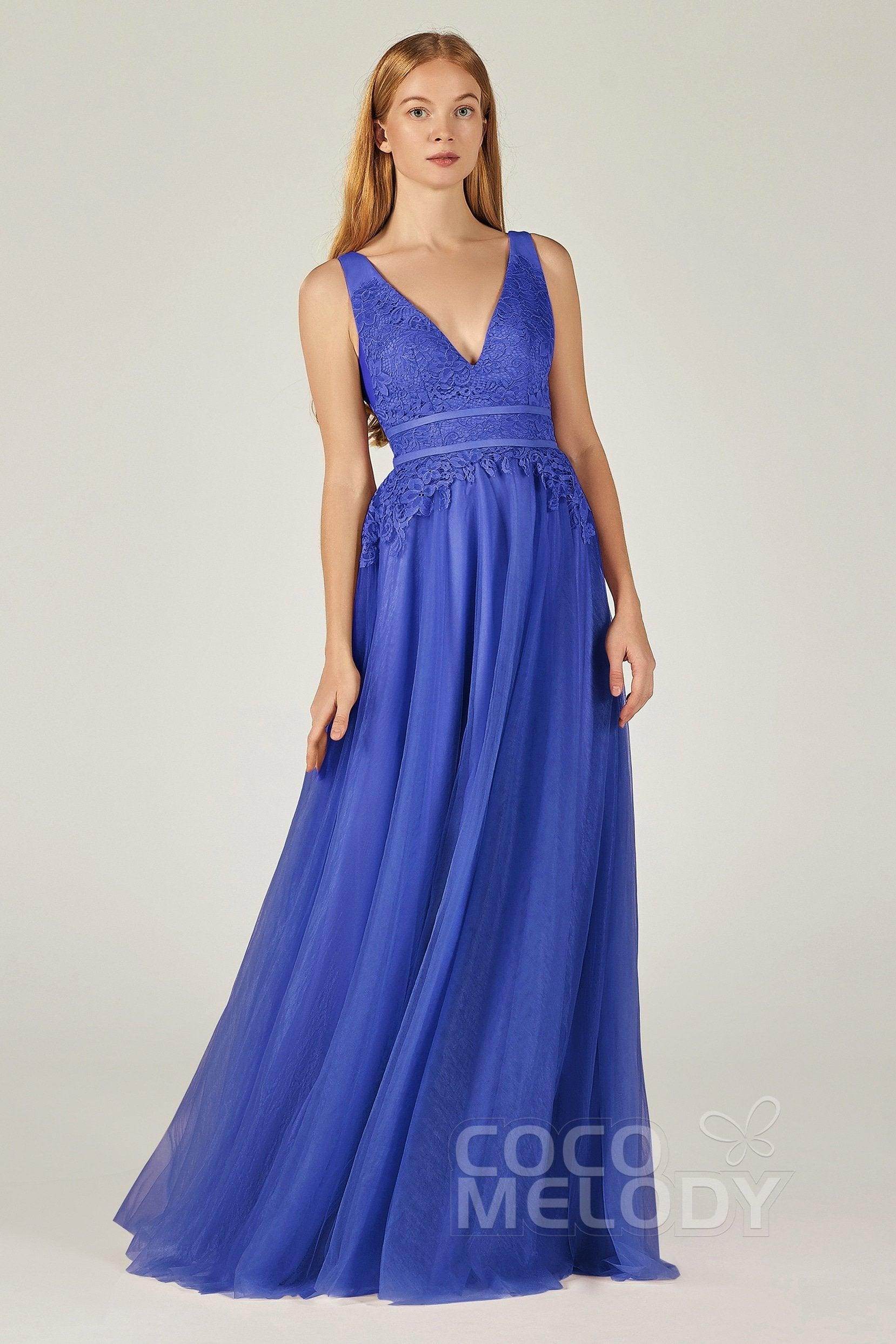 A-Line Floor Length Tulle Lace Bridesmaid Dress CB0379