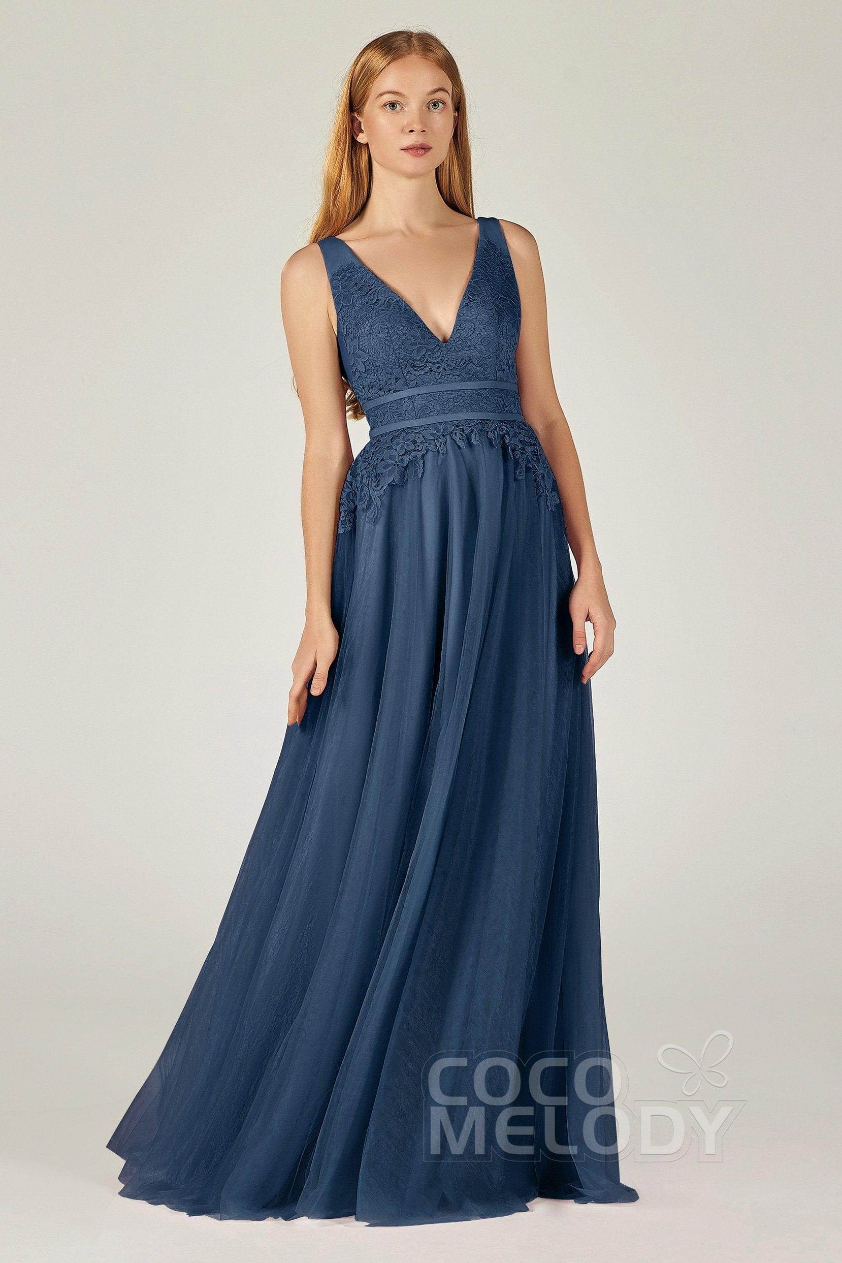 A-Line Floor Length Tulle Lace Bridesmaid Dress CB0379
