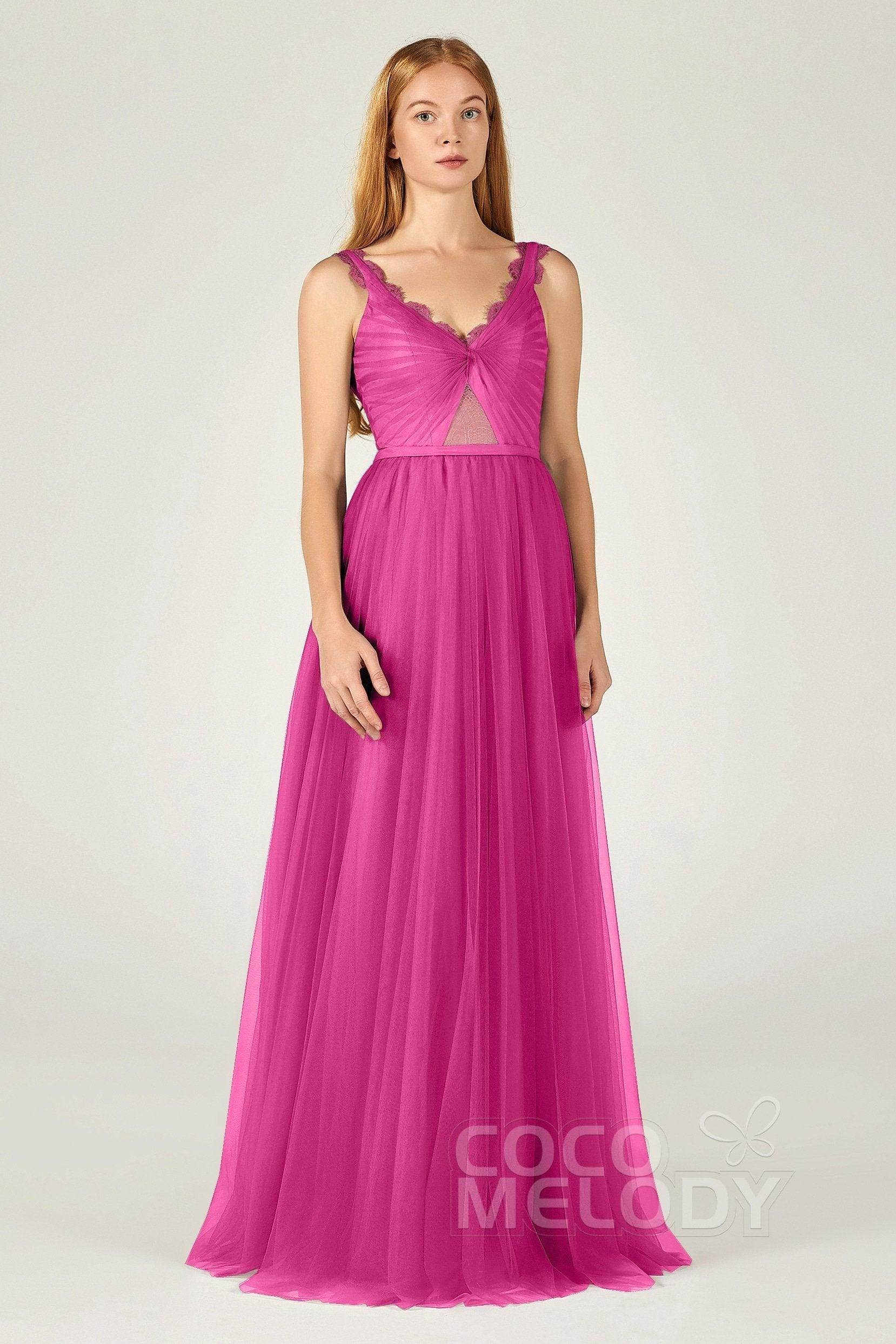 A-Line Floor Length Tulle Bridesmaid Dress CB0380