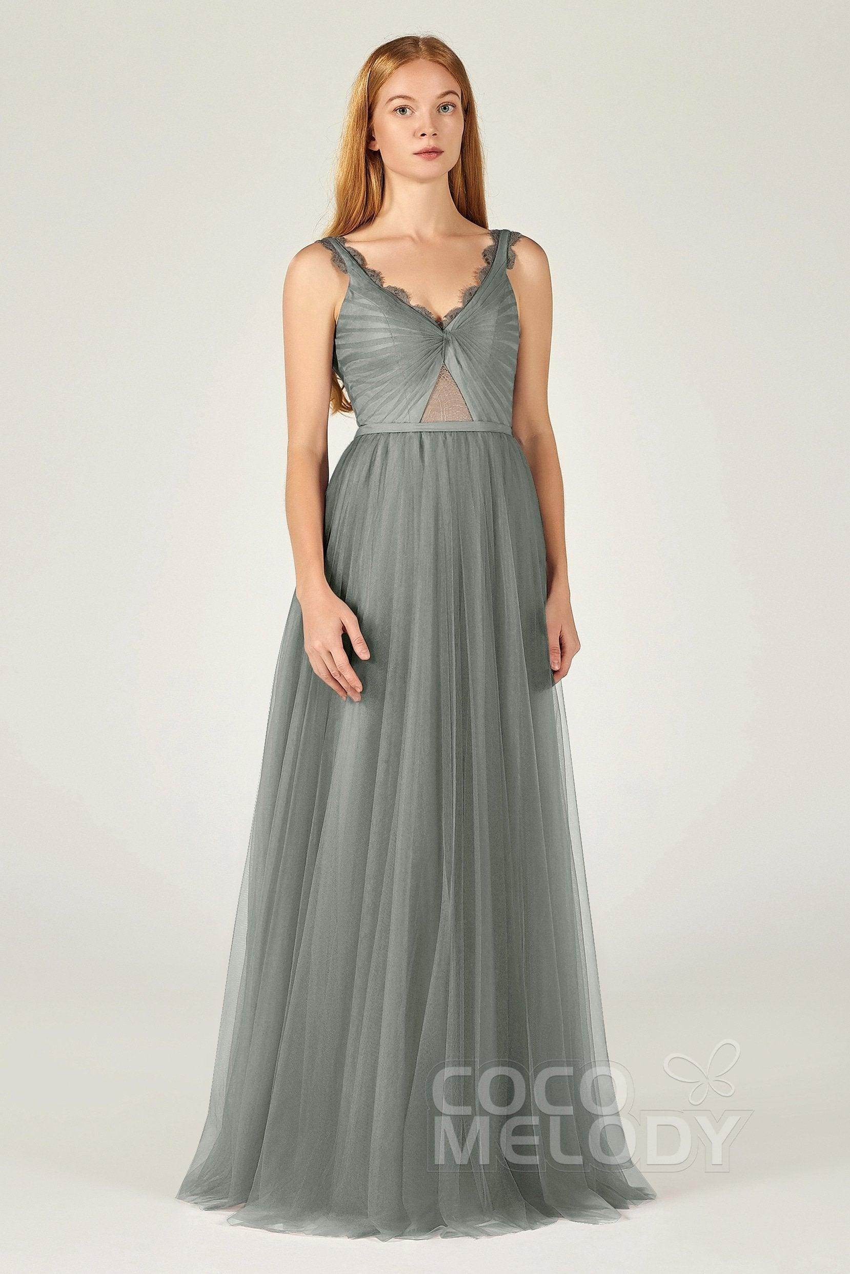 A-Line Floor Length Tulle Bridesmaid Dress CB0380