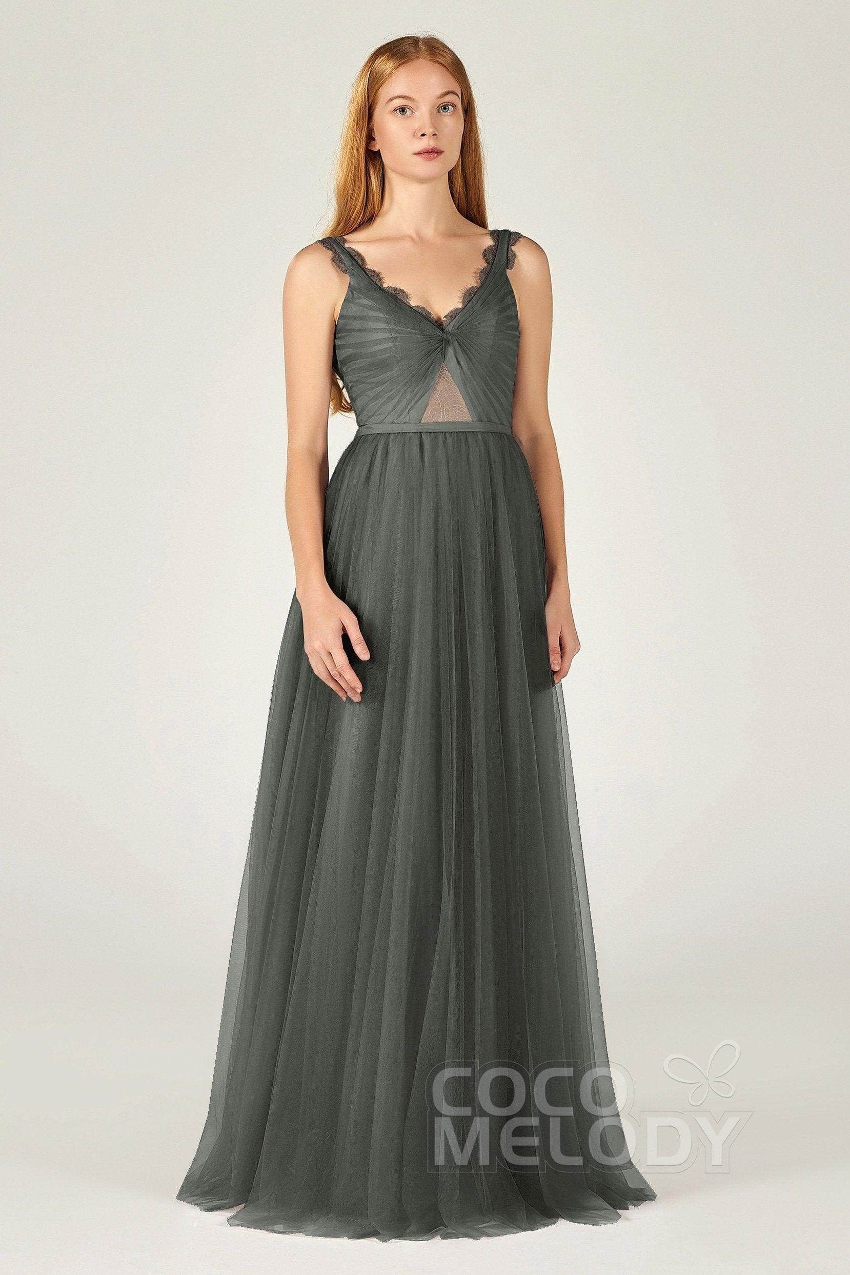 A-Line Floor Length Tulle Bridesmaid Dress CB0380
