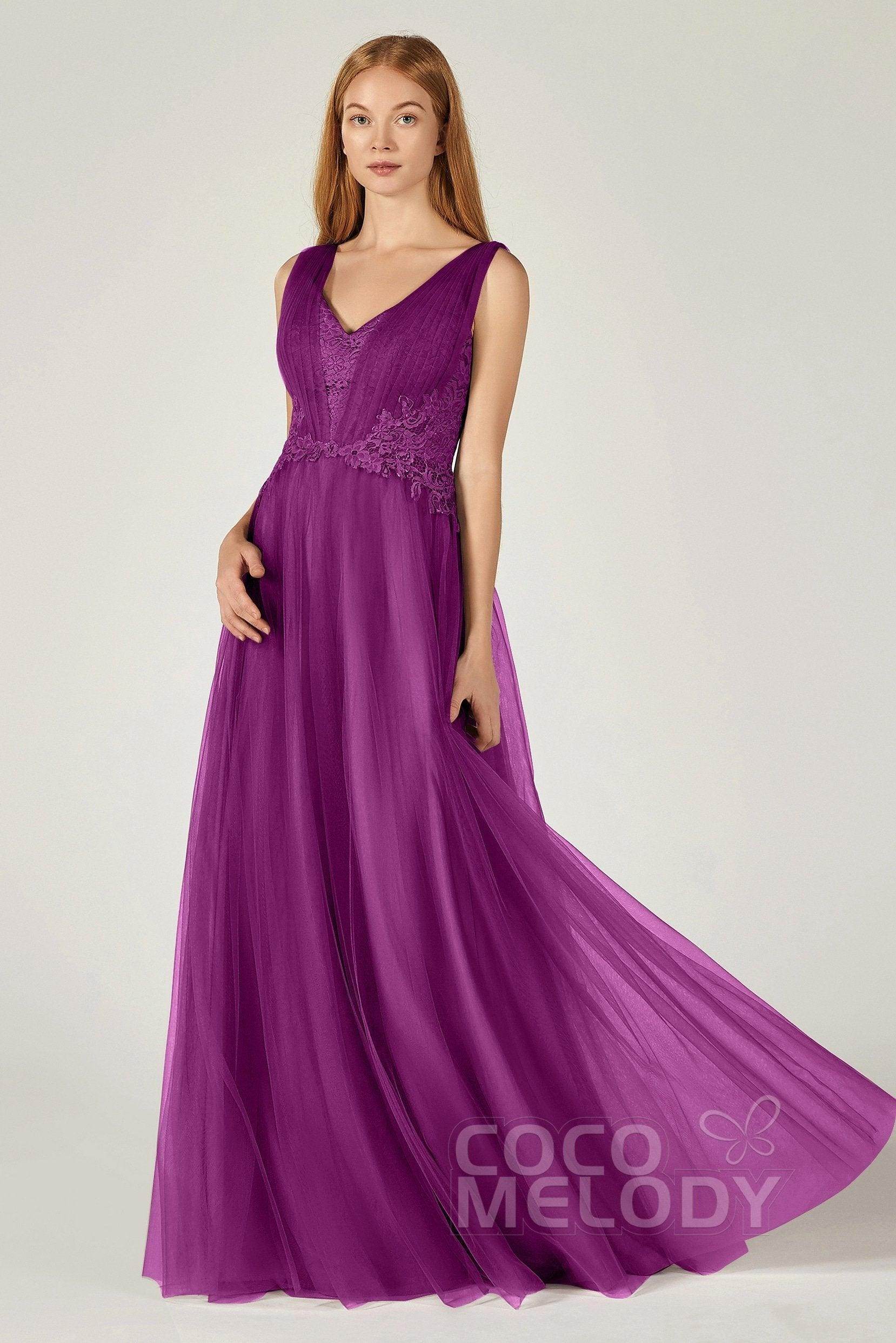 A-Line Floor Length Tulle/Lace Bridesmaid Dress CB0381