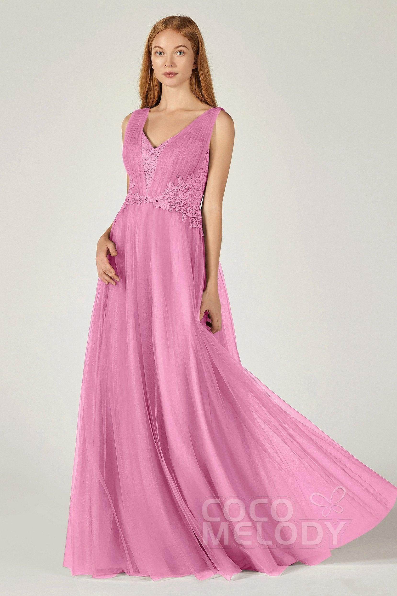 A-Line Floor Length Tulle/Lace Bridesmaid Dress CB0381