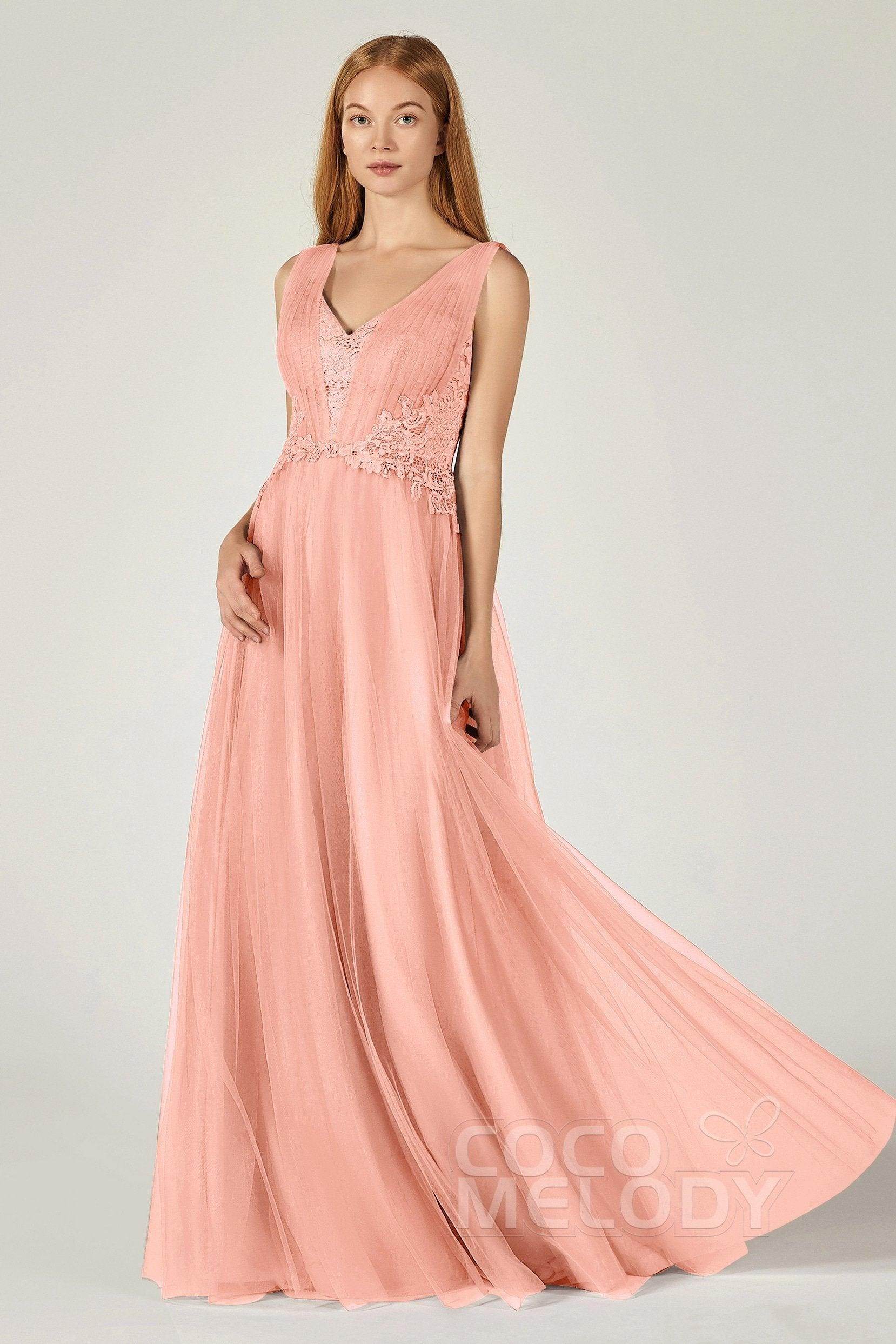 A-Line Floor Length Tulle/Lace Bridesmaid Dress CB0381