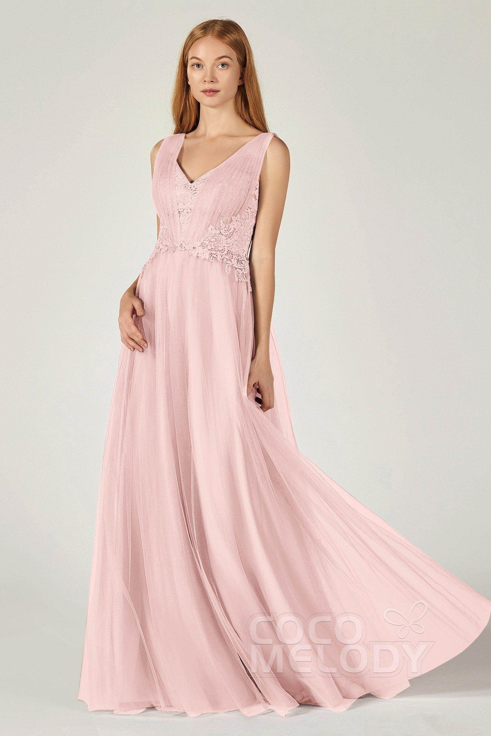A-Line Floor Length Tulle/Lace Bridesmaid Dress CB0381