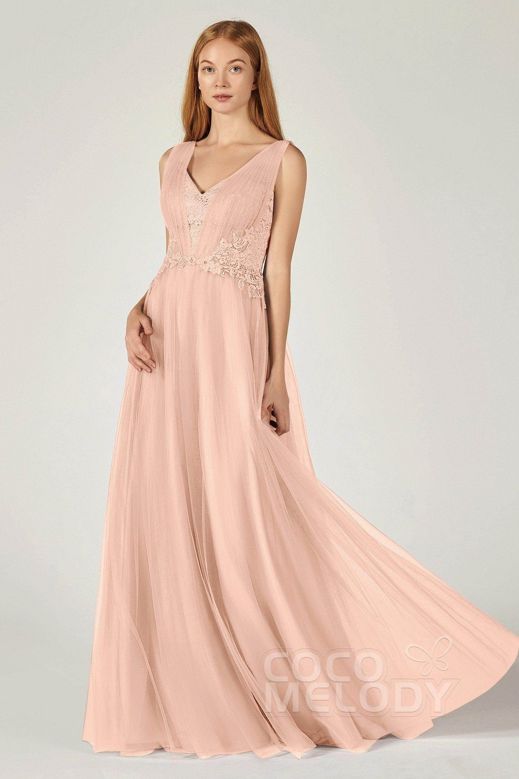 A-Line Floor Length Tulle/Lace Bridesmaid Dress CB0381