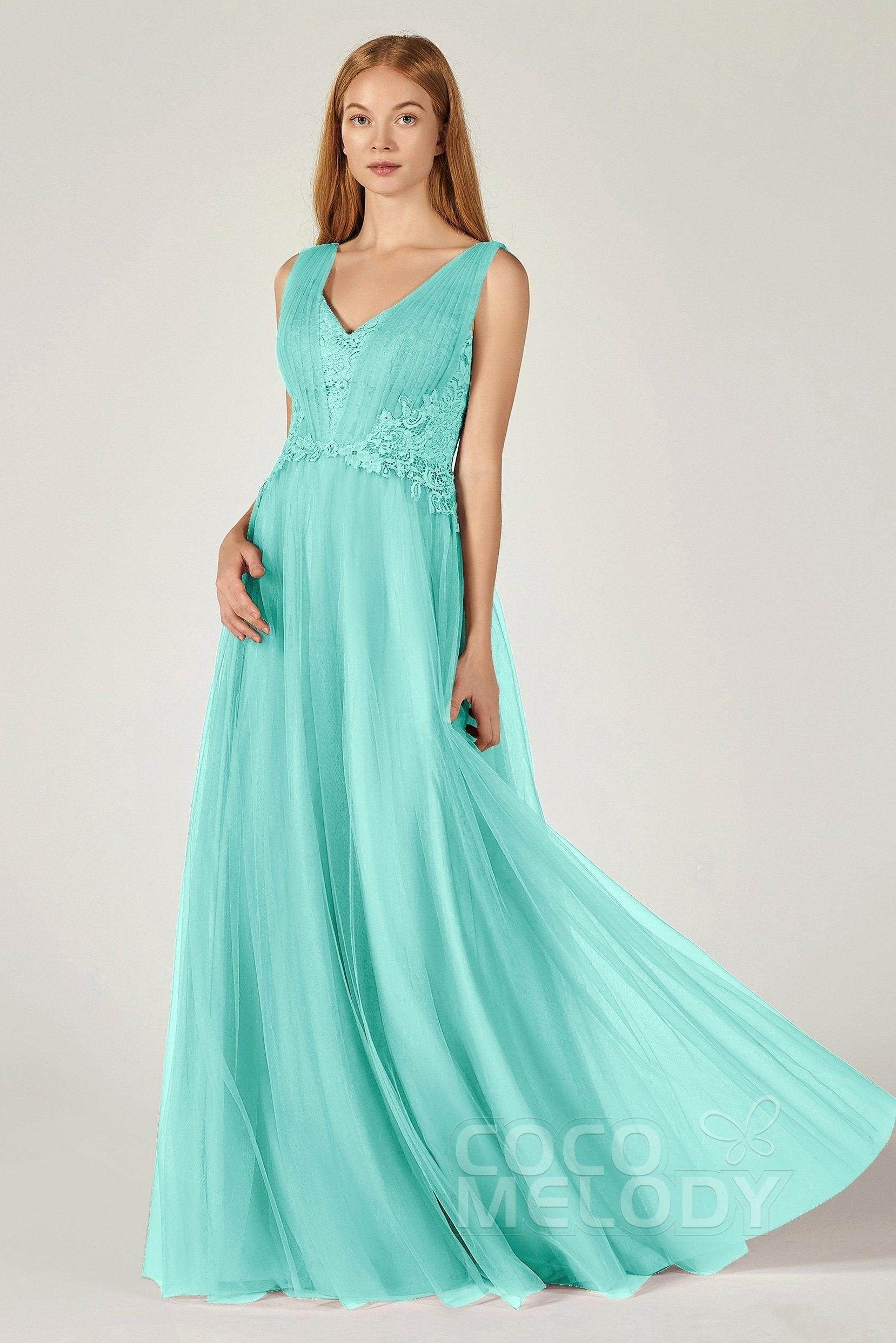 A-Line Floor Length Tulle/Lace Bridesmaid Dress CB0381
