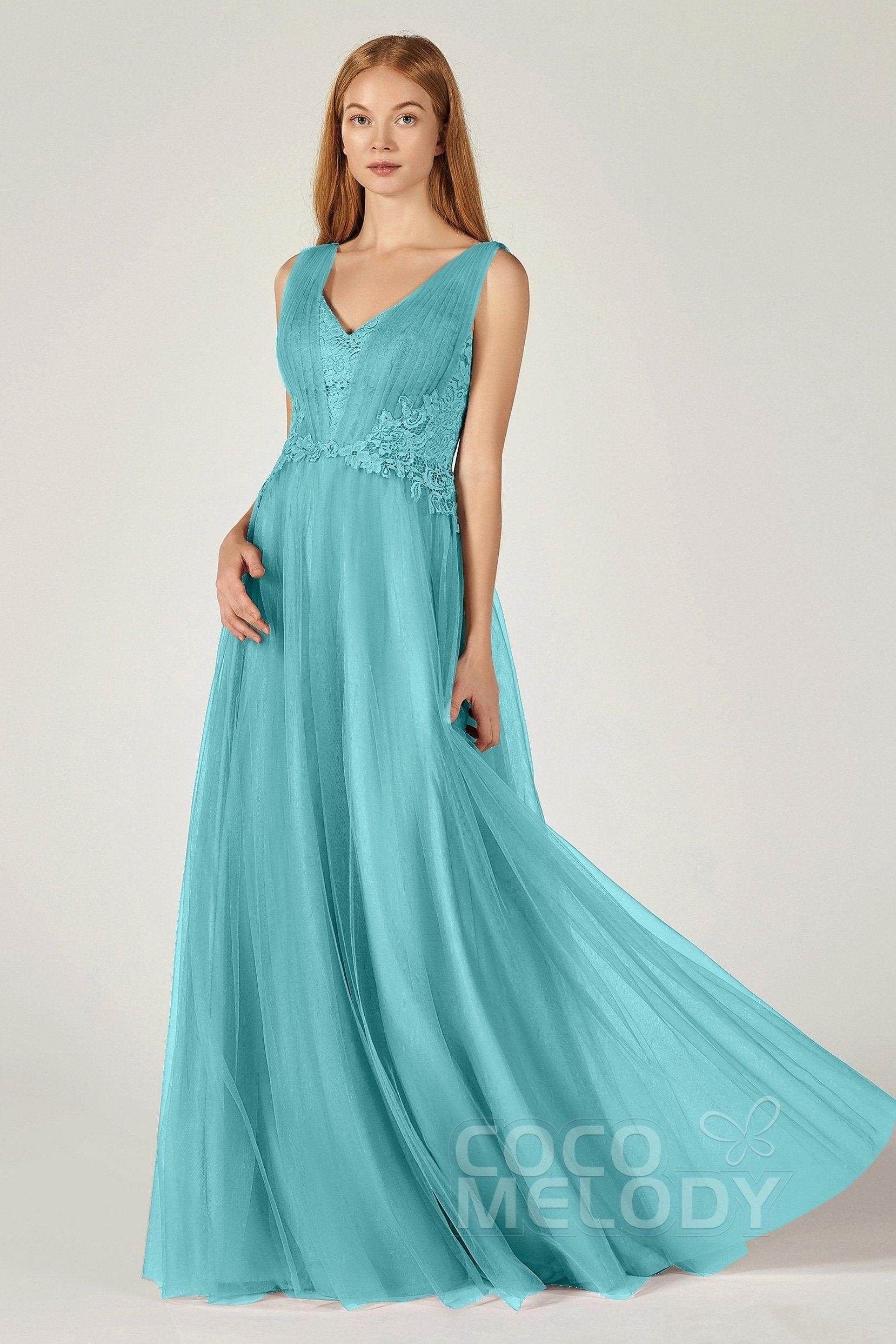 A-Line Floor Length Tulle/Lace Bridesmaid Dress CB0381