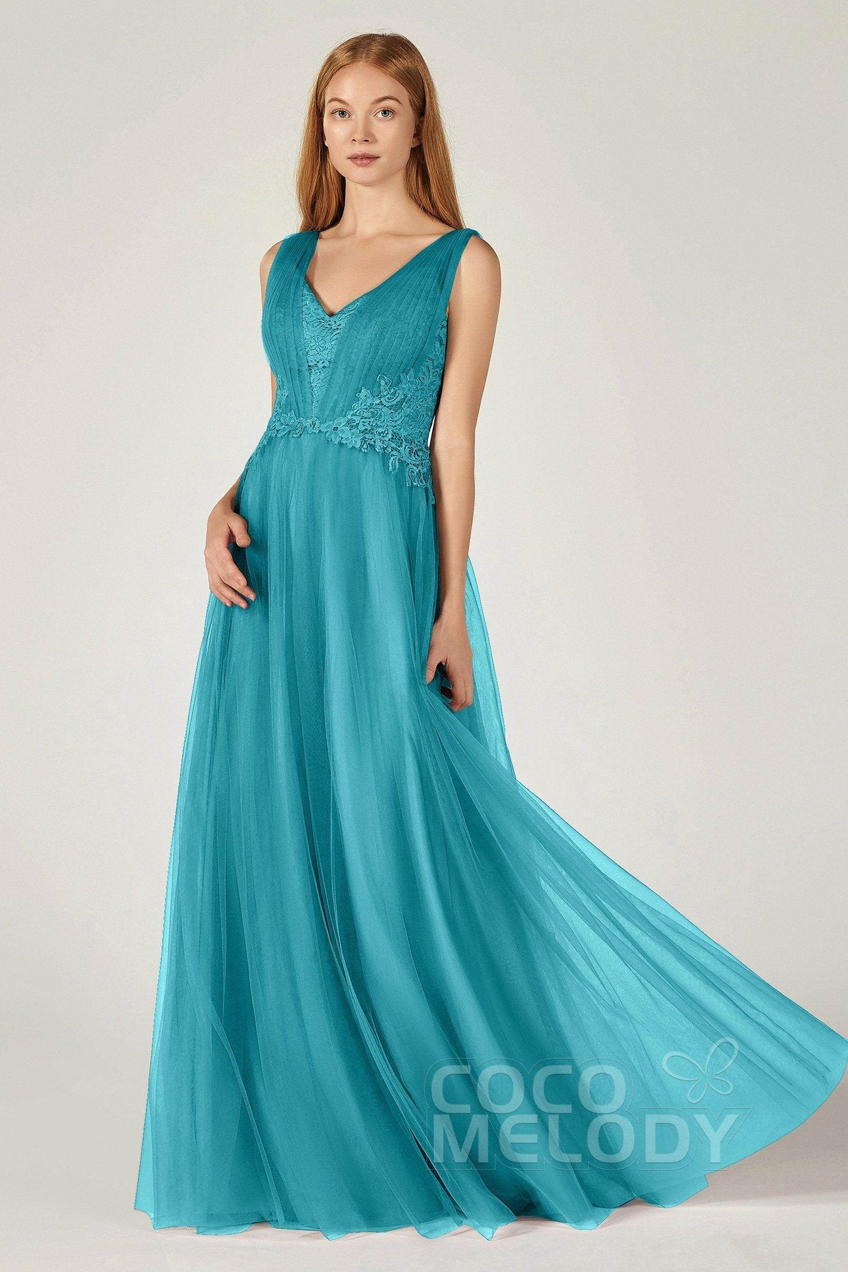 A-Line Floor Length Tulle/Lace Bridesmaid Dress CB0381