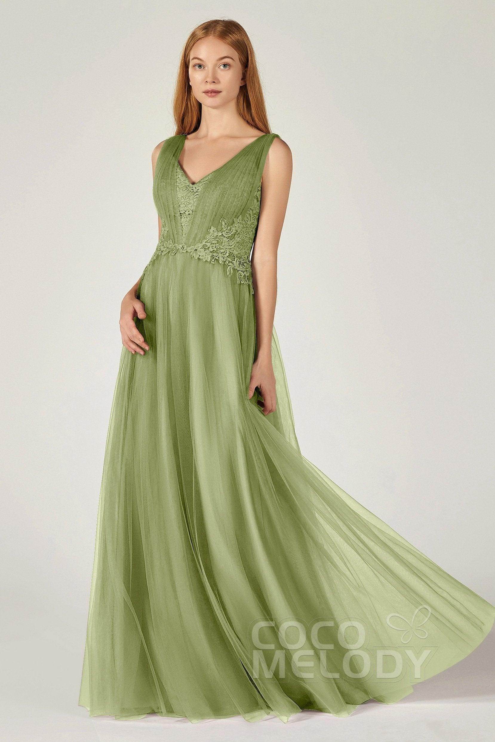 A-Line Floor Length Tulle/Lace Bridesmaid Dress CB0381