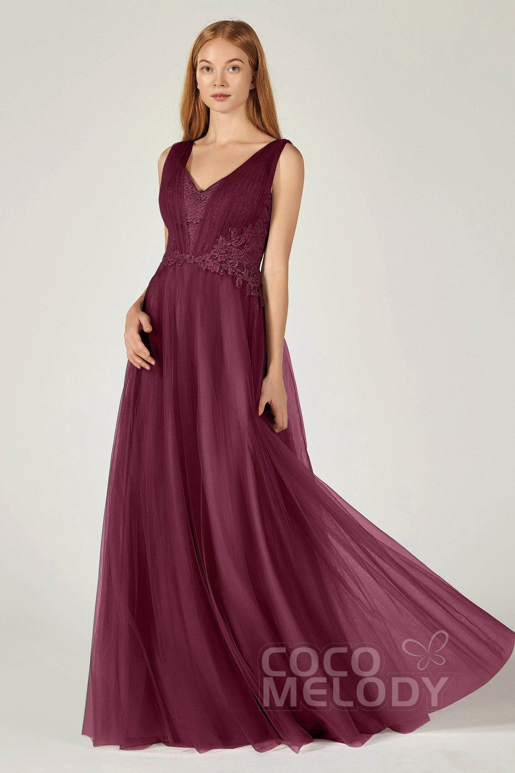 A-Line Floor Length Tulle/Lace Bridesmaid Dress CB0381