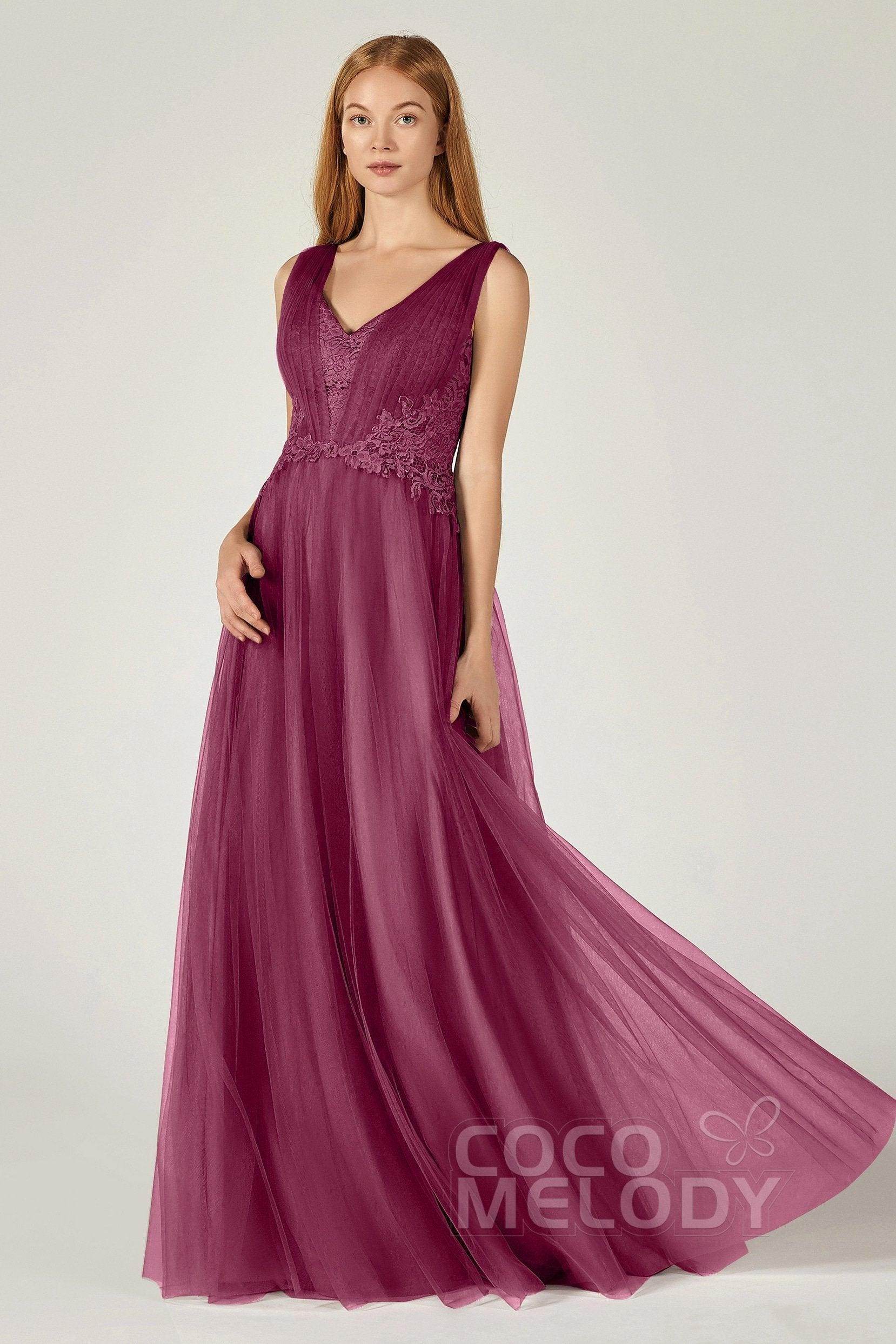 A-Line Floor Length Tulle/Lace Bridesmaid Dress CB0381