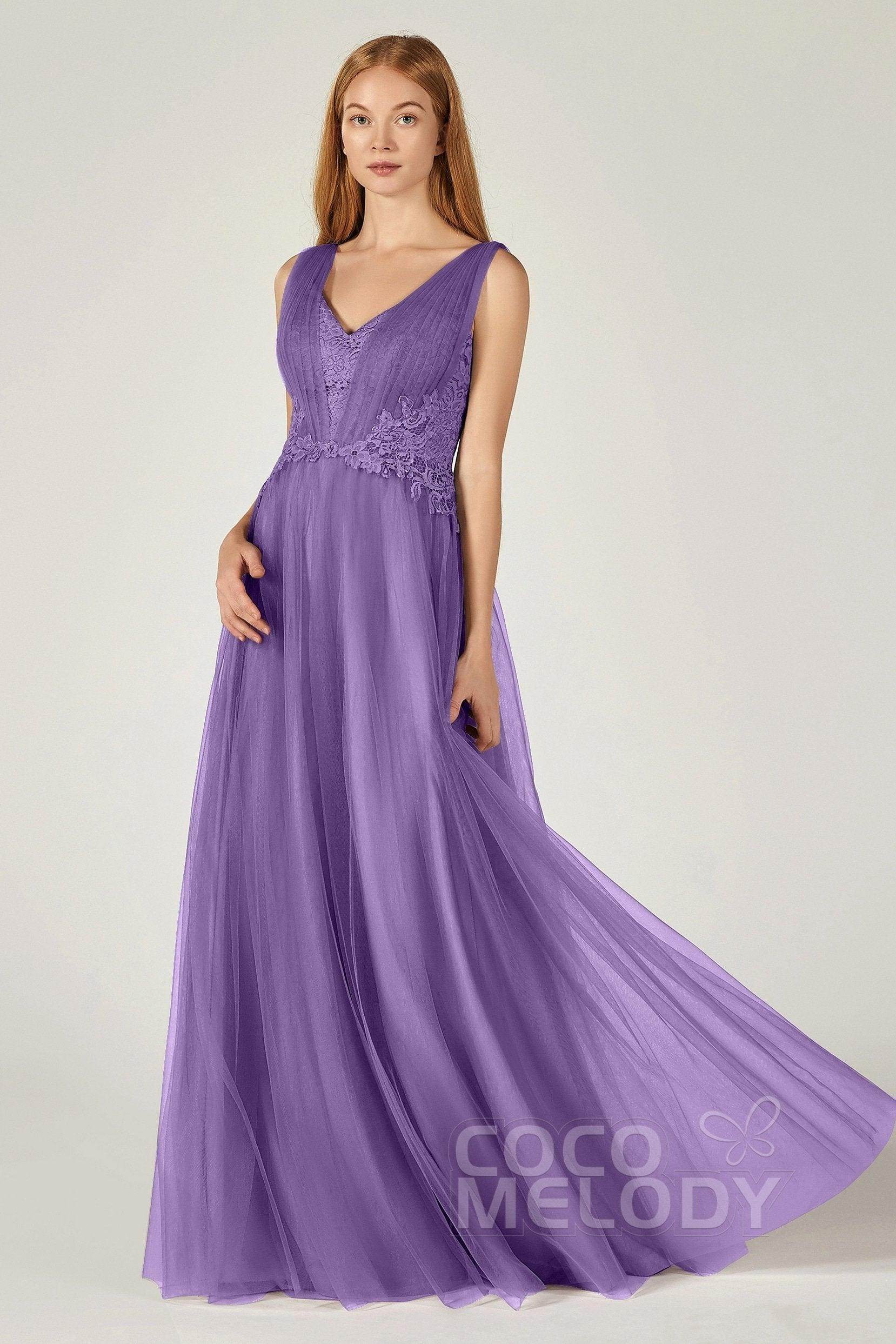 A-Line Floor Length Tulle/Lace Bridesmaid Dress CB0381