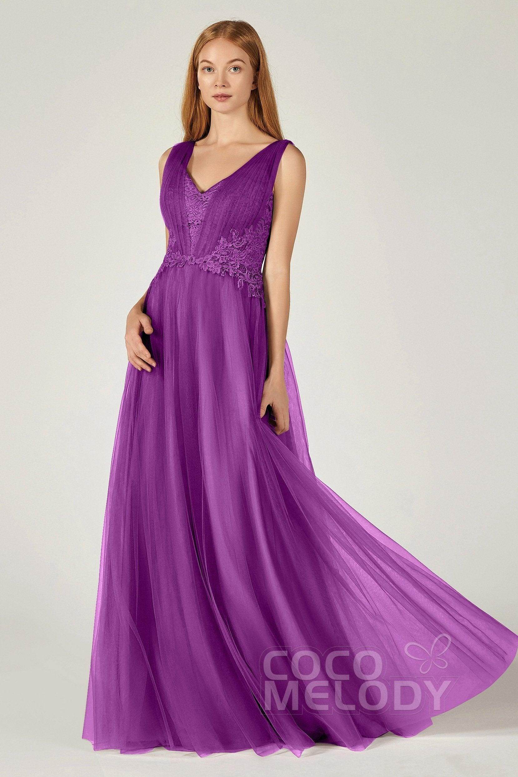 A-Line Floor Length Tulle/Lace Bridesmaid Dress CB0381