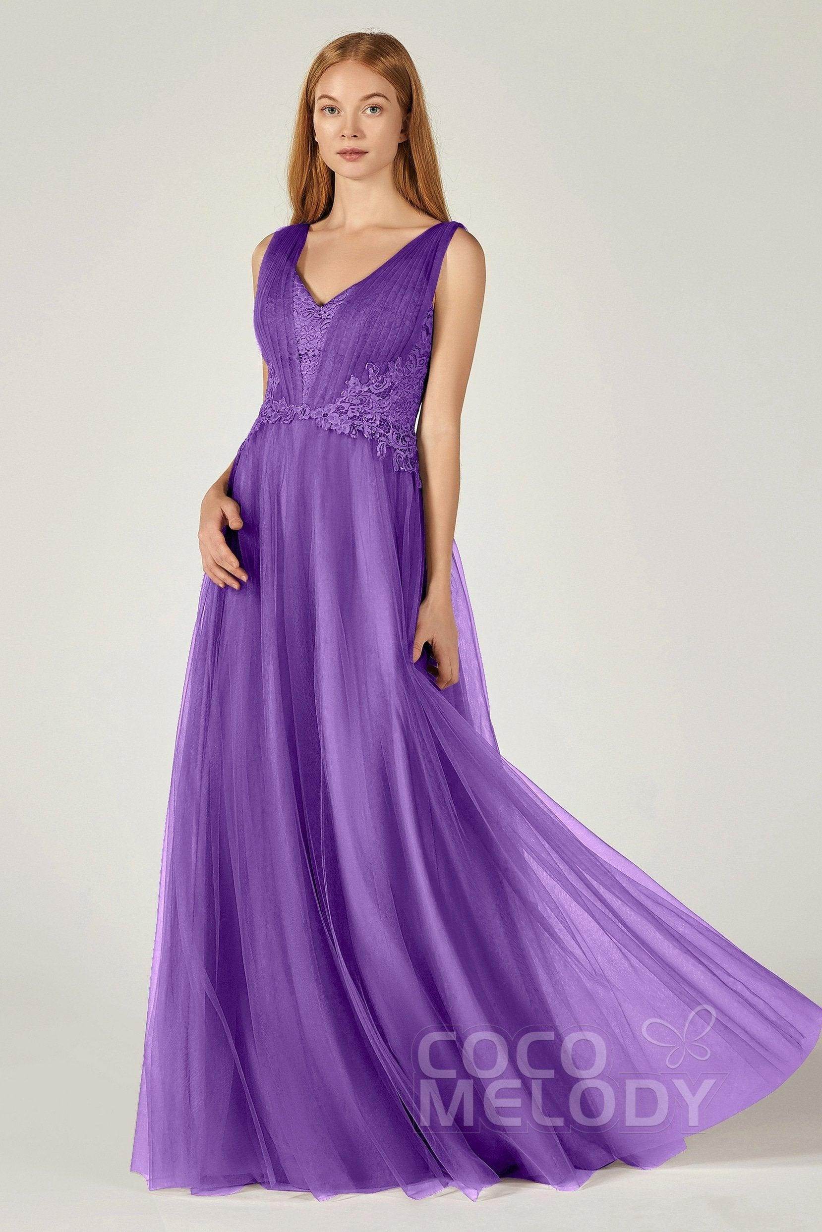 A-Line Floor Length Tulle/Lace Bridesmaid Dress CB0381