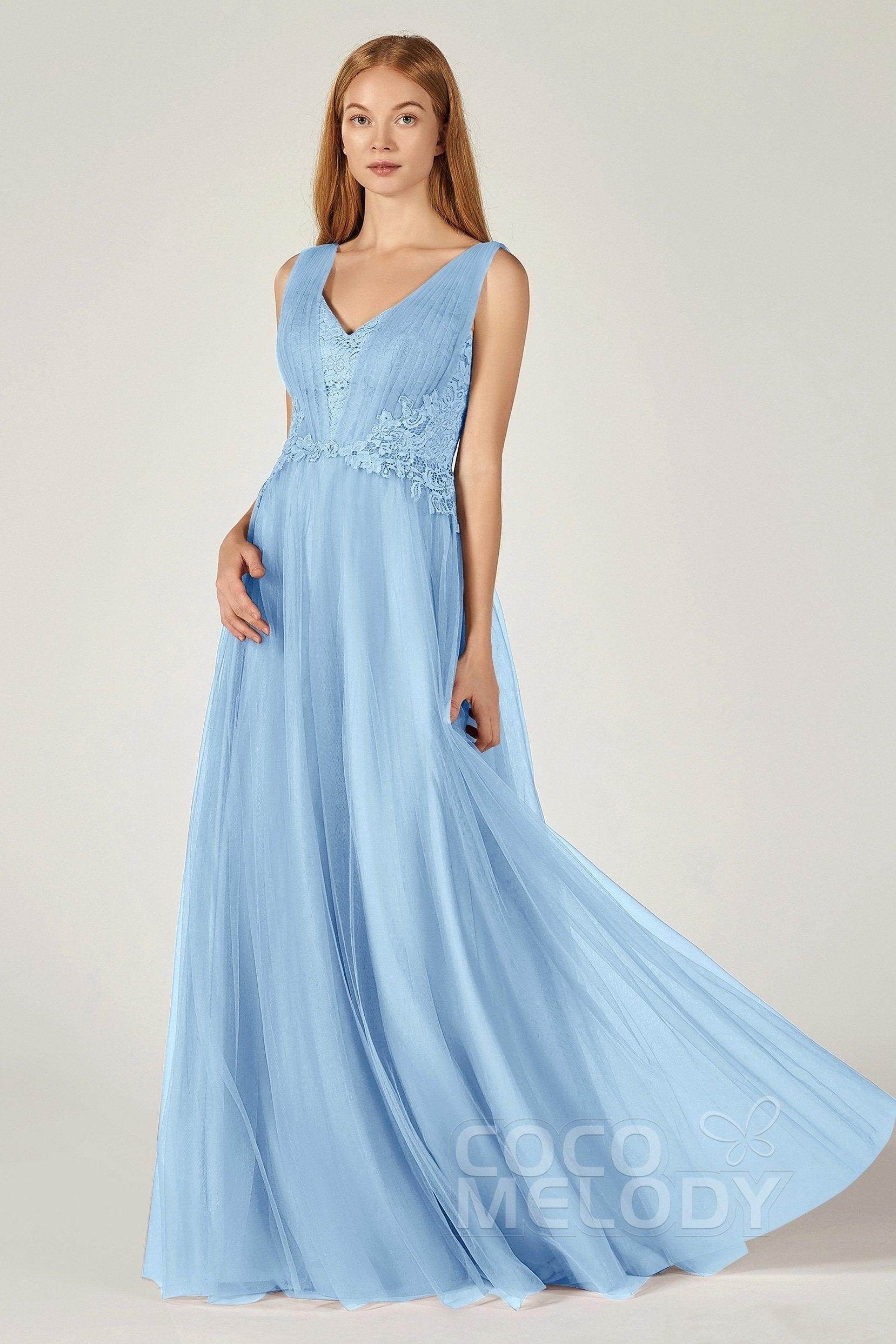 A-Line Floor Length Tulle/Lace Bridesmaid Dress CB0381