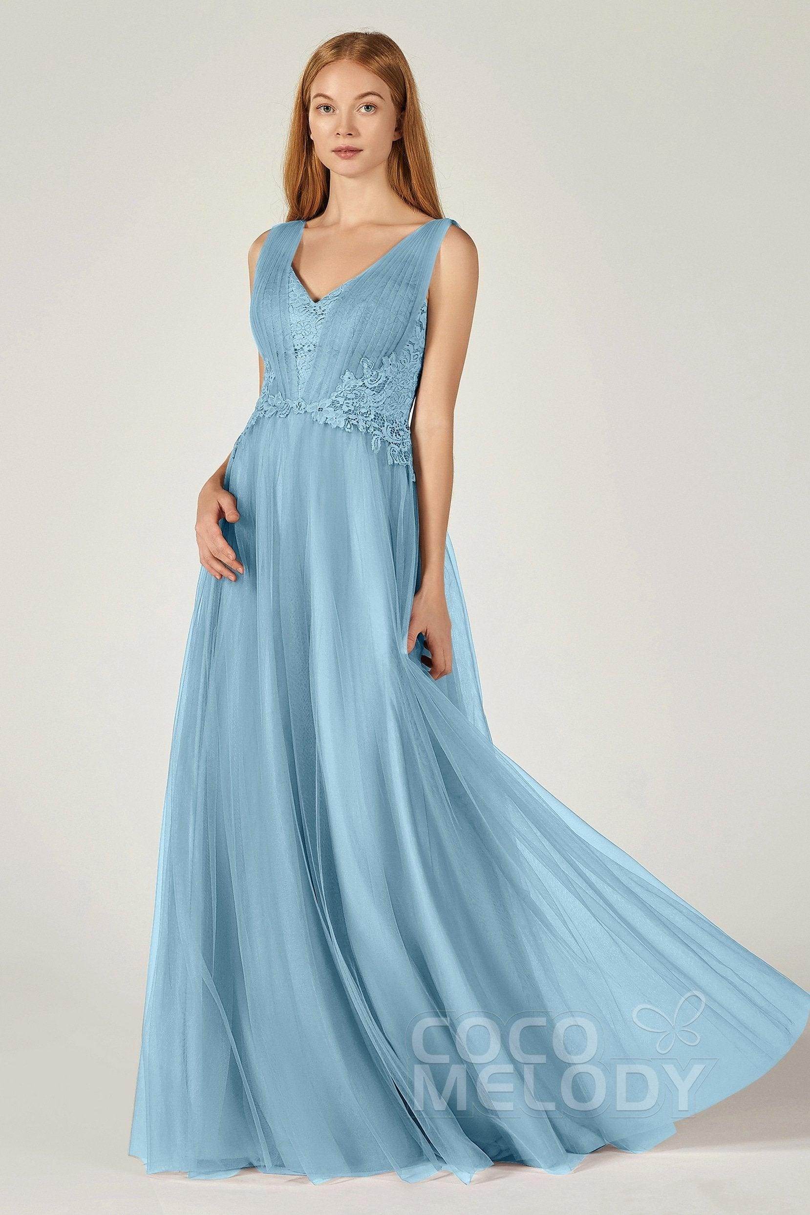 A-Line Floor Length Tulle/Lace Bridesmaid Dress CB0381