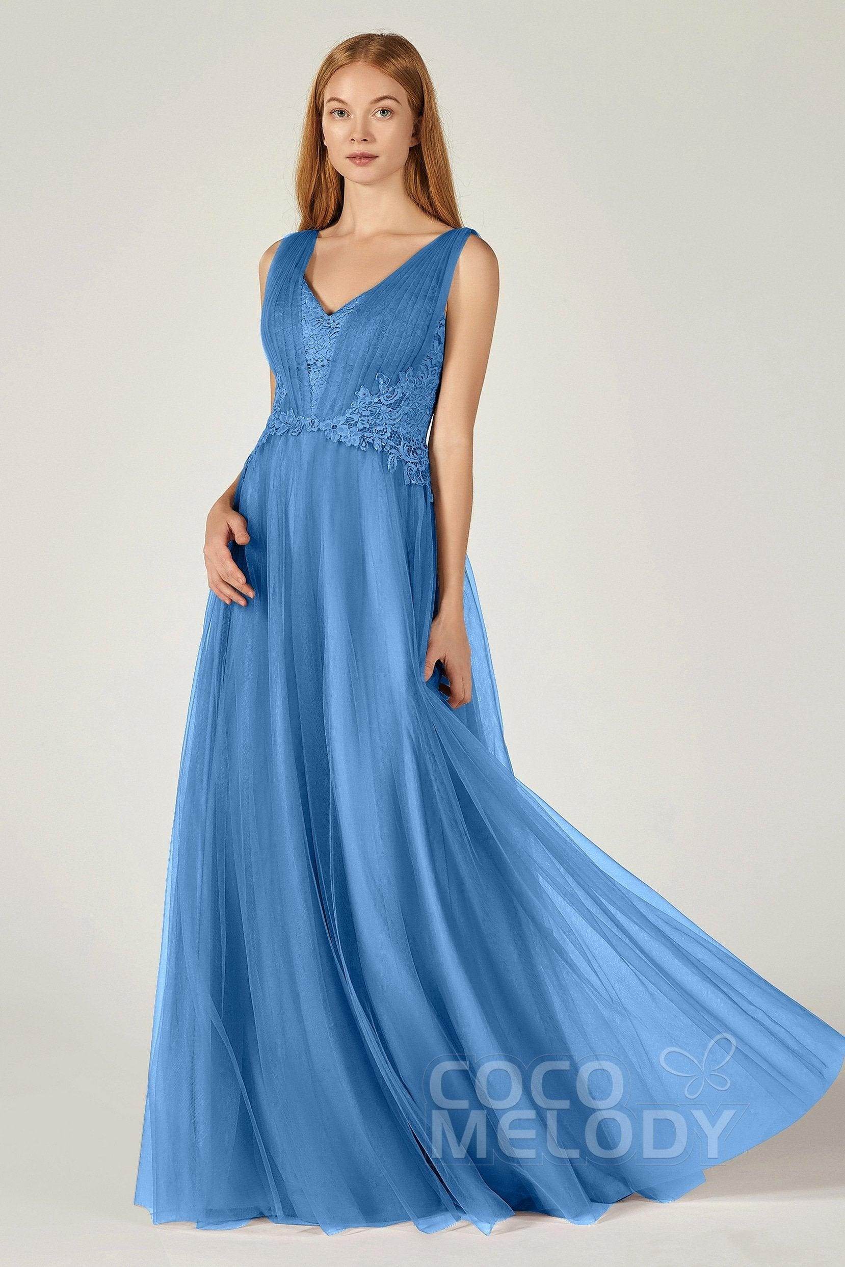A-Line Floor Length Tulle/Lace Bridesmaid Dress CB0381
