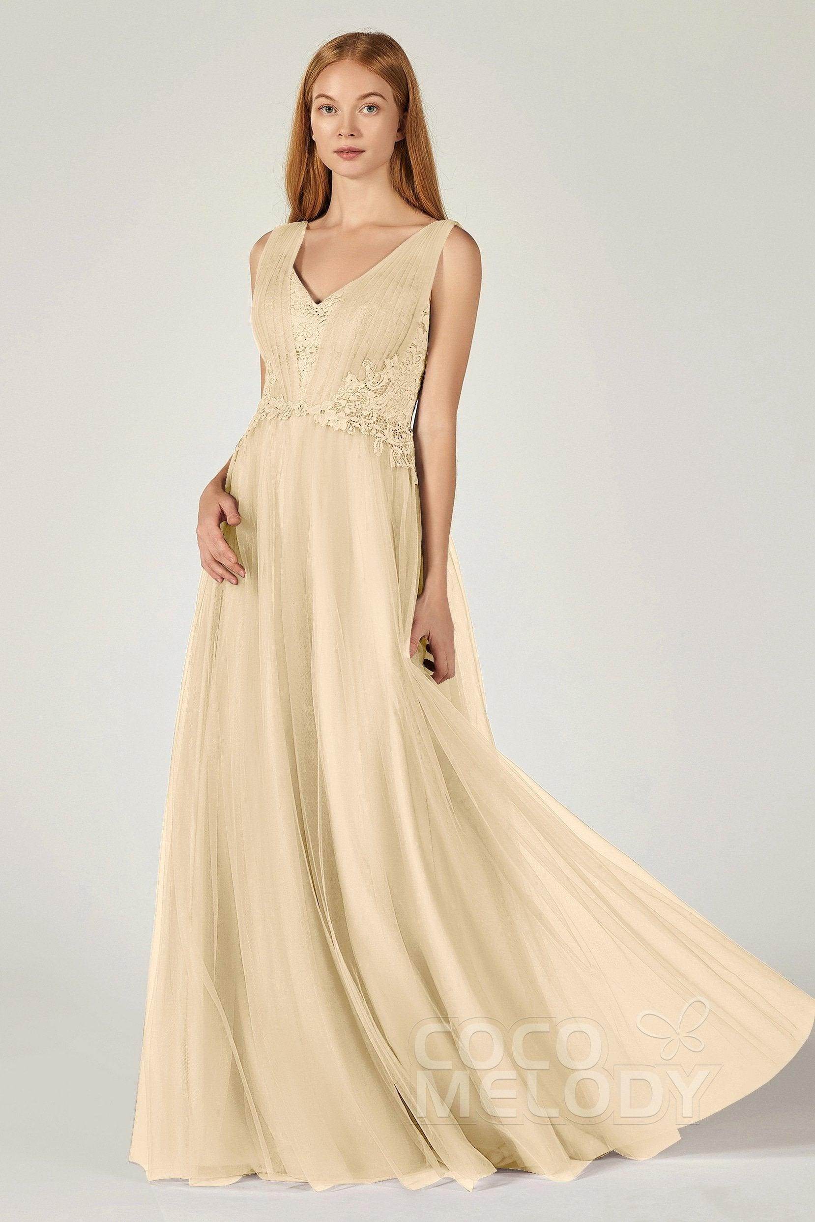 A-Line Floor Length Tulle/Lace Bridesmaid Dress CB0381