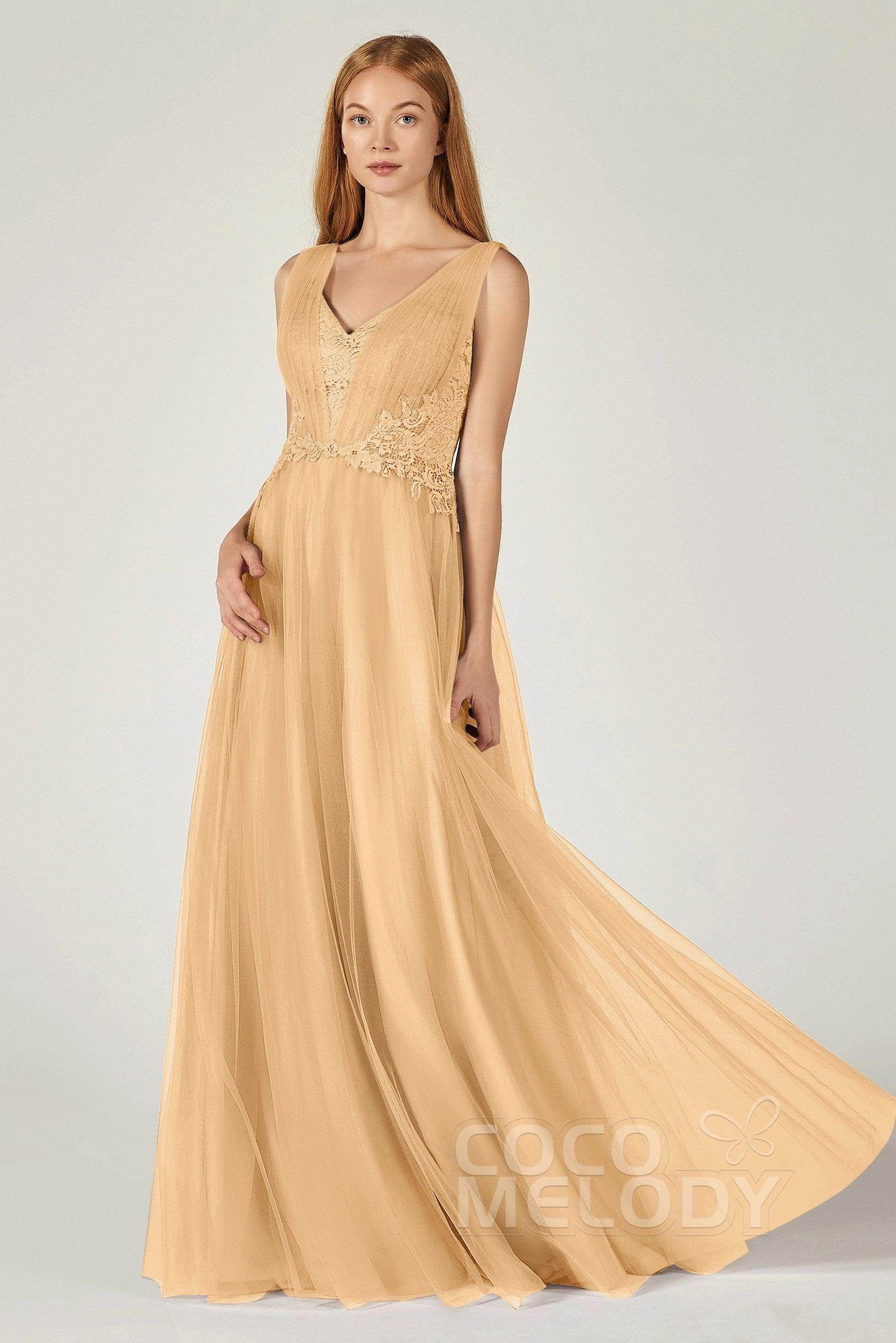 A-Line Floor Length Tulle/Lace Bridesmaid Dress CB0381