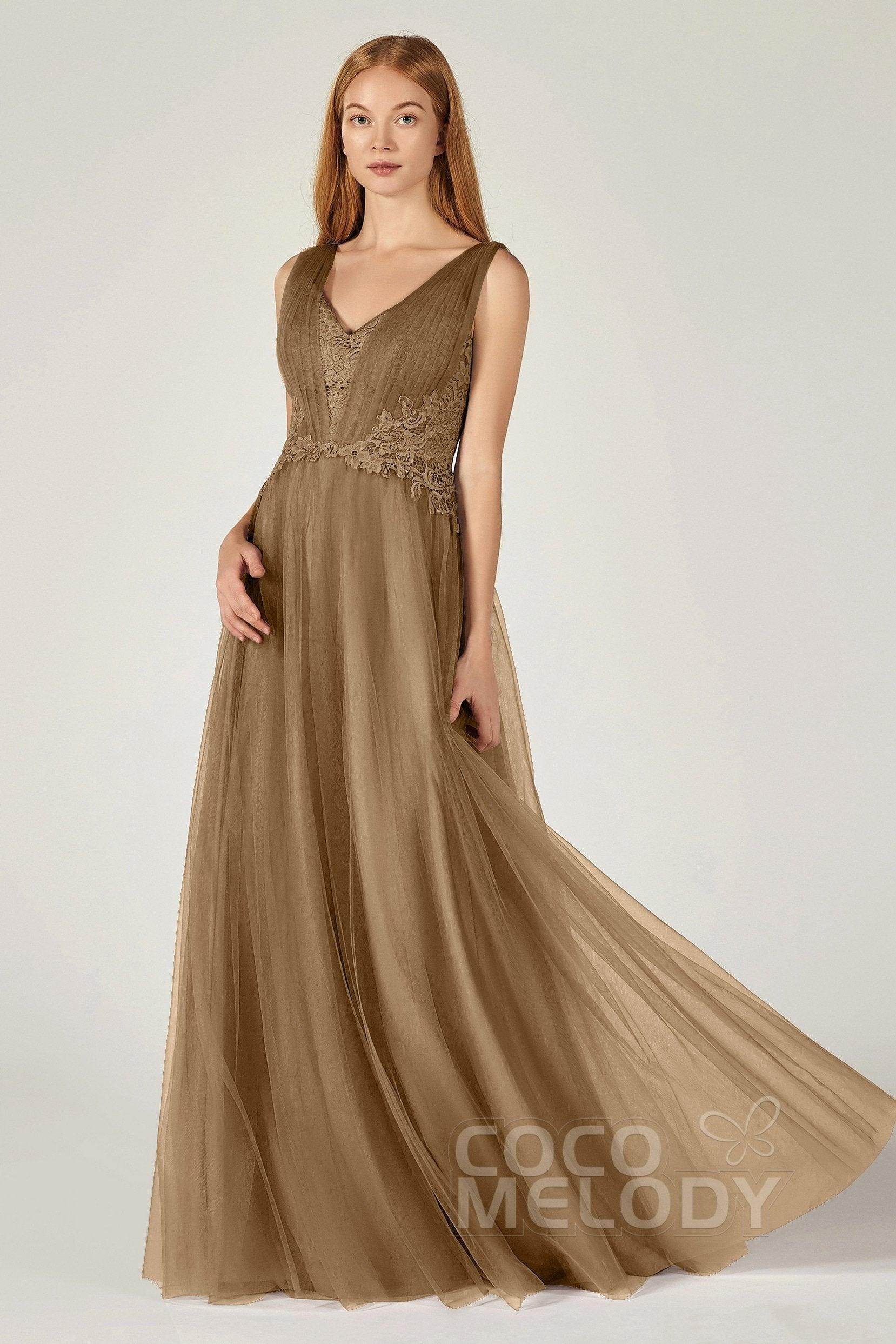 A-Line Floor Length Tulle/Lace Bridesmaid Dress CB0381