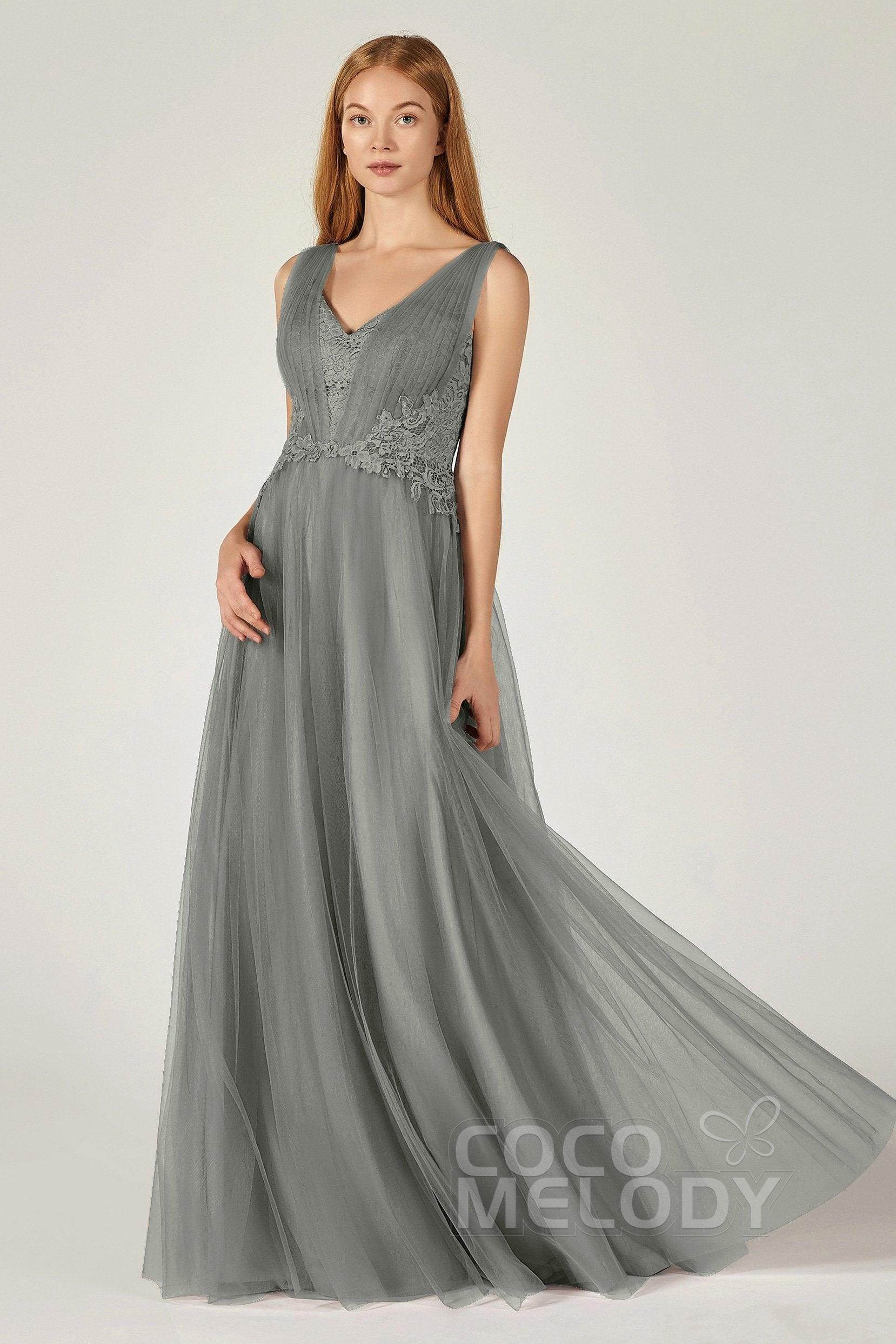 A-Line Floor Length Tulle/Lace Bridesmaid Dress CB0381