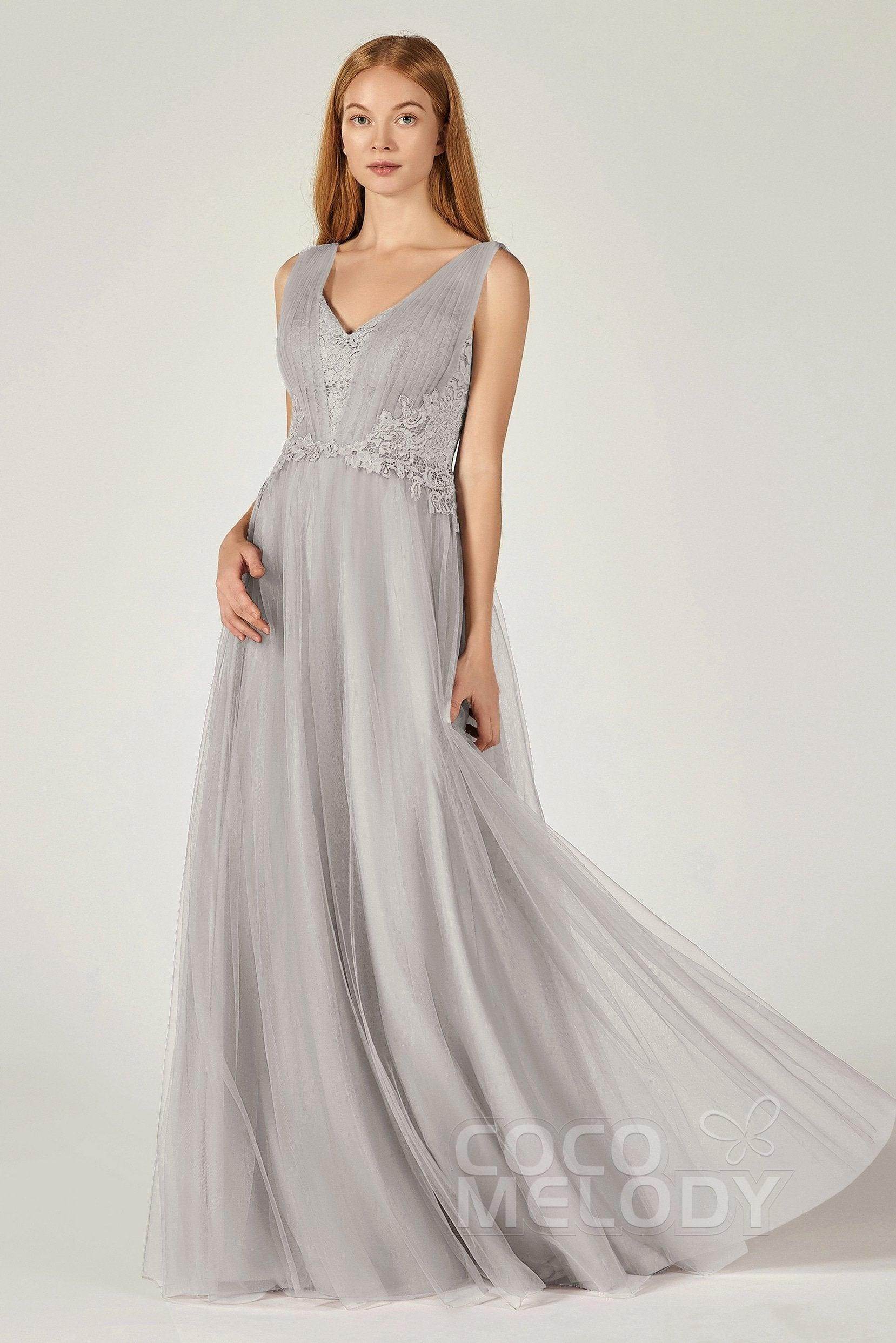 A-Line Floor Length Tulle/Lace Bridesmaid Dress CB0381