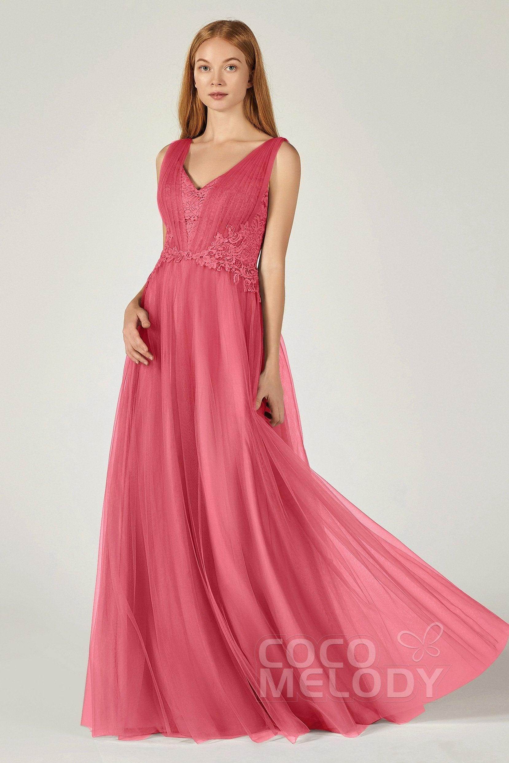 A-Line Floor Length Tulle/Lace Bridesmaid Dress CB0381