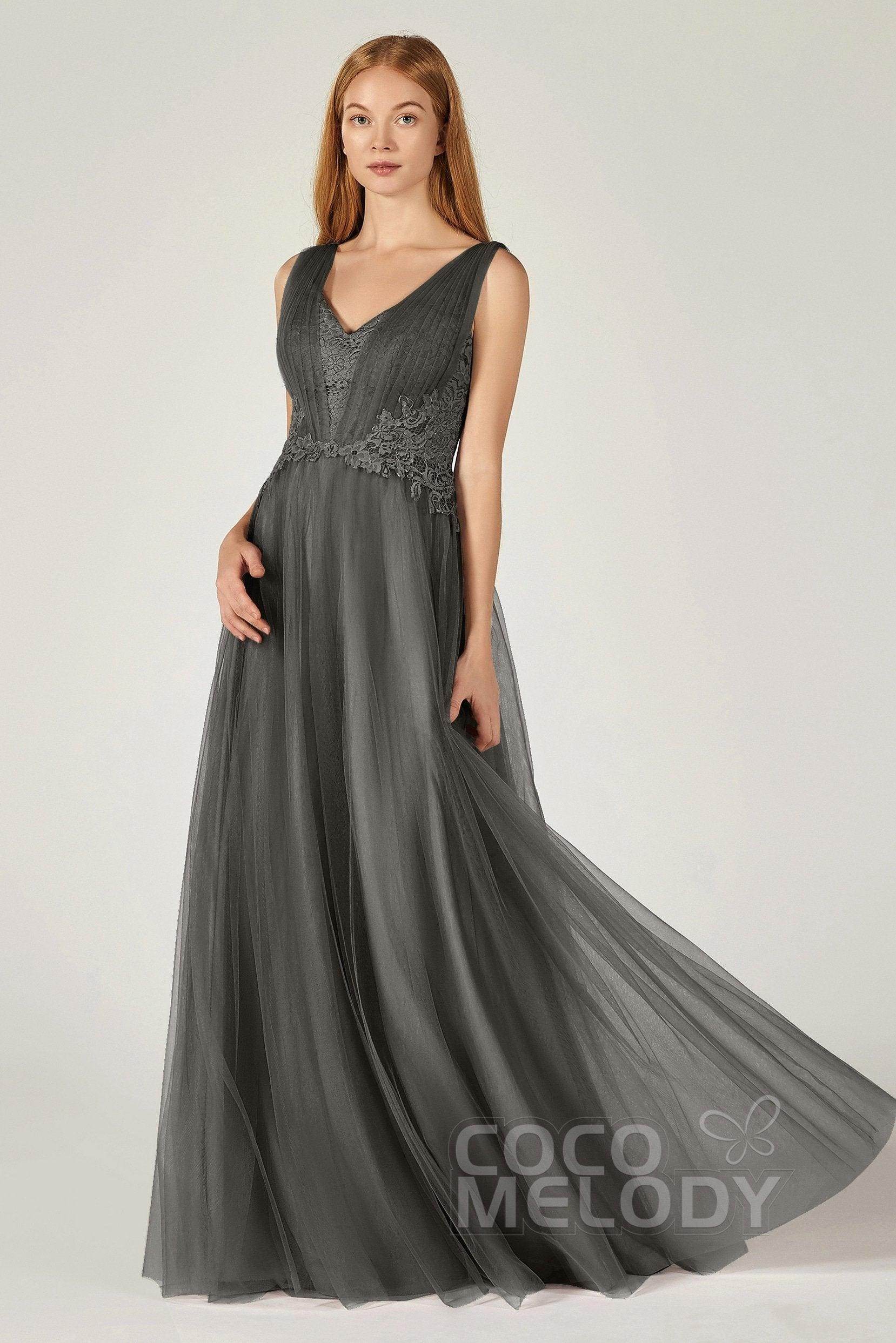 A-Line Floor Length Tulle/Lace Bridesmaid Dress CB0381