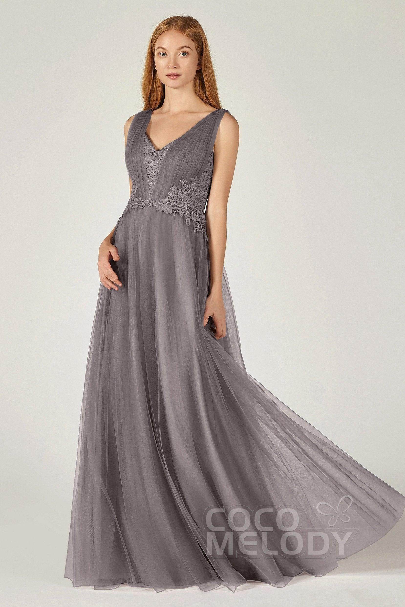 A-Line Floor Length Tulle/Lace Bridesmaid Dress CB0381