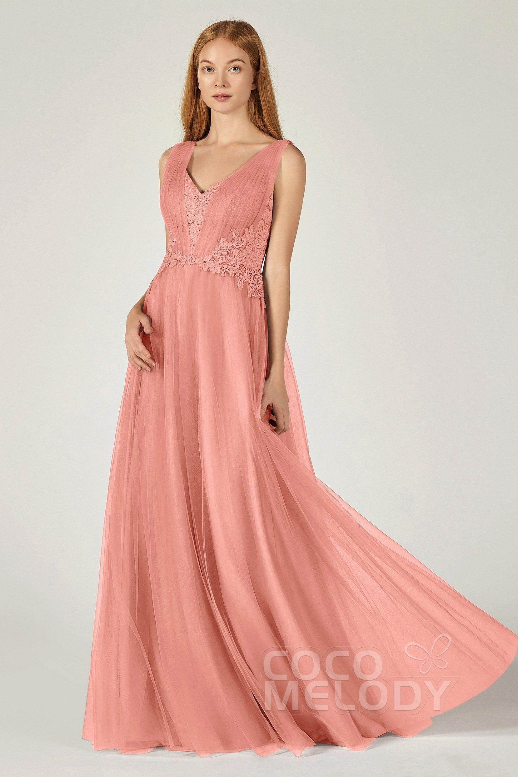 A-Line Floor Length Tulle/Lace Bridesmaid Dress CB0381