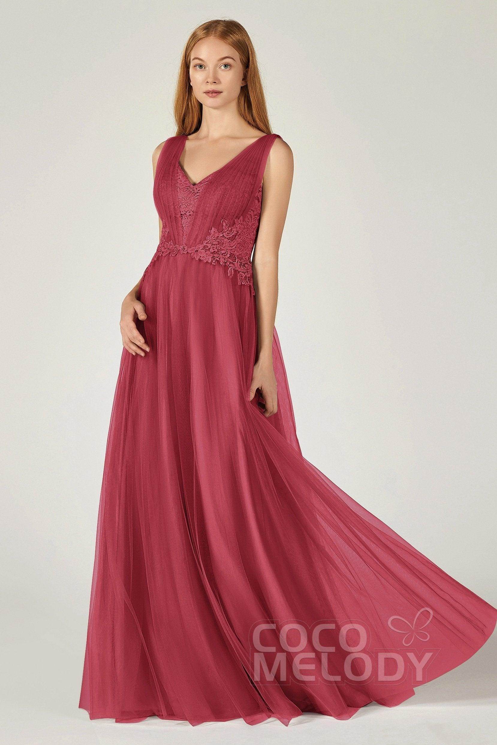 A-Line Floor Length Tulle/Lace Bridesmaid Dress CB0381