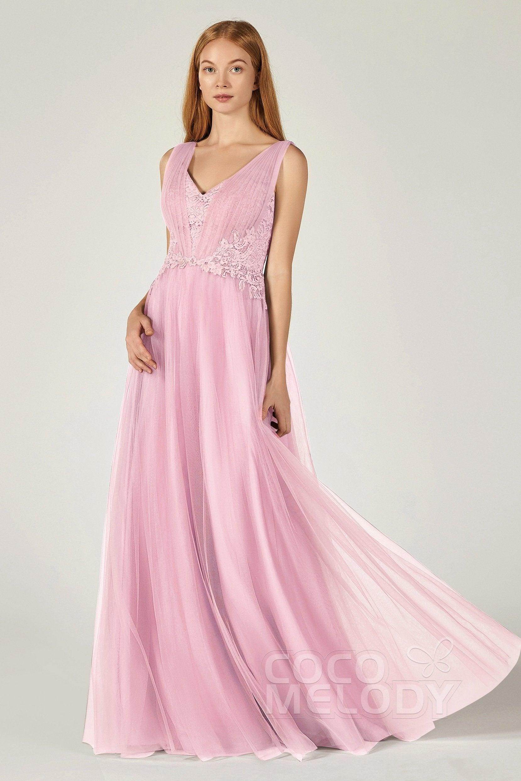 A-Line Floor Length Tulle/Lace Bridesmaid Dress CB0381