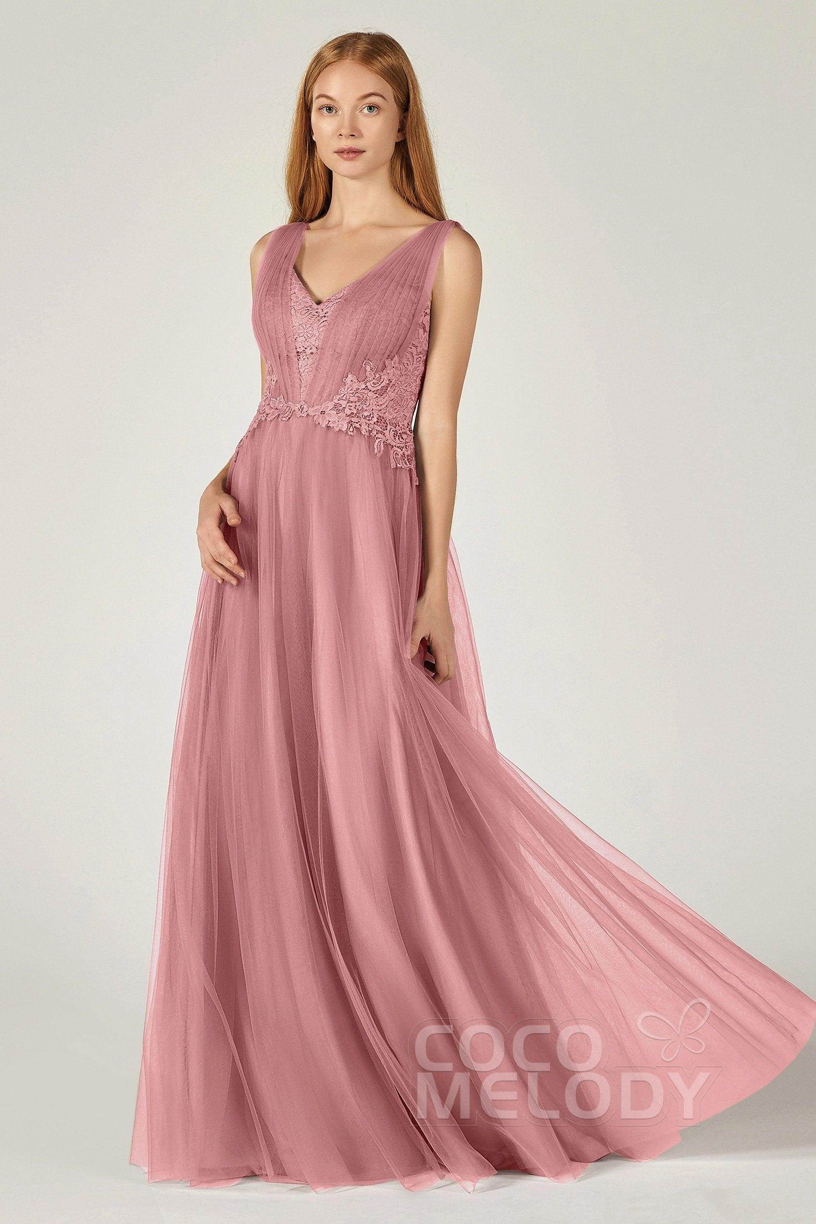 A-Line Floor Length Tulle/Lace Bridesmaid Dress CB0381