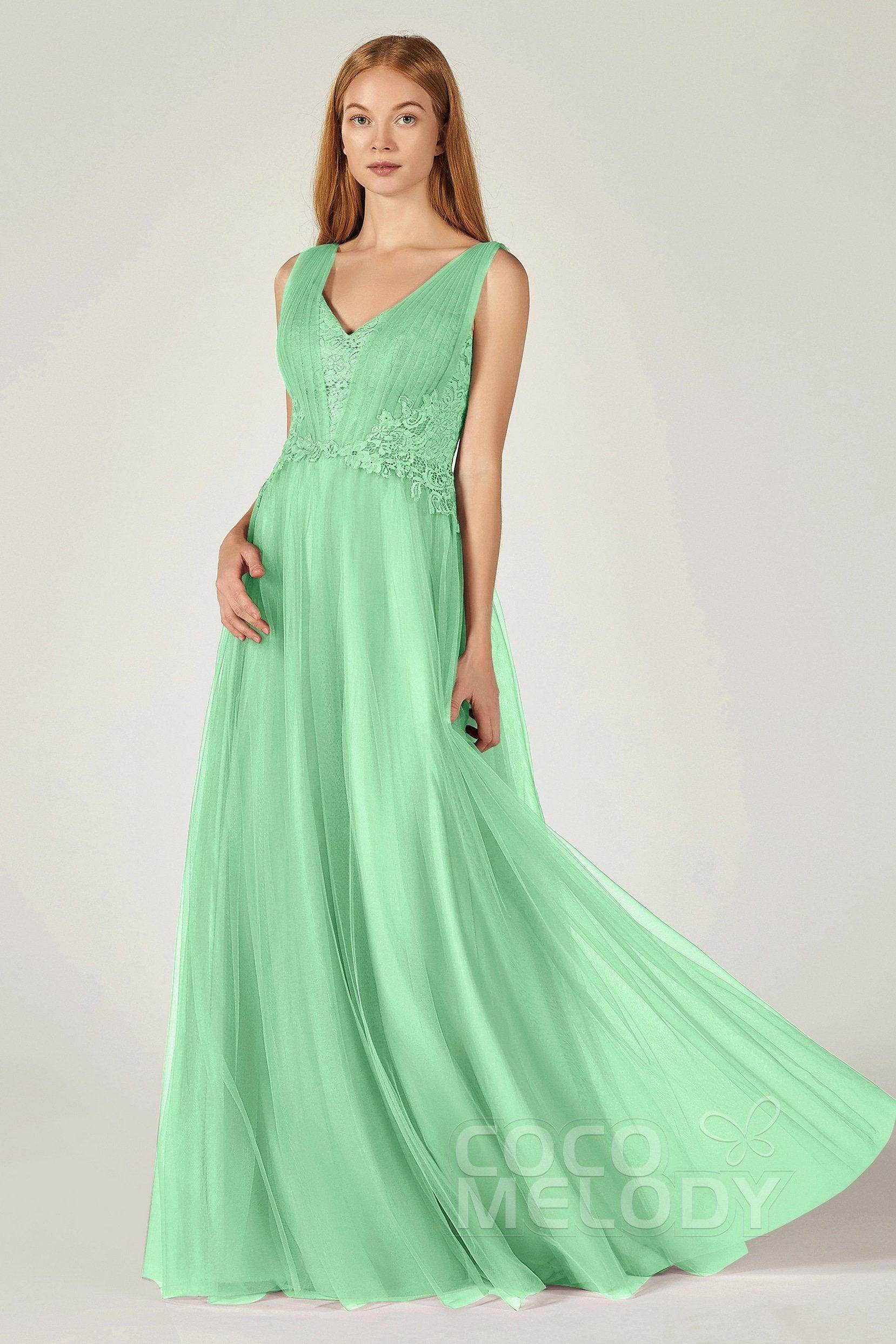 A-Line Floor Length Tulle/Lace Bridesmaid Dress CB0381