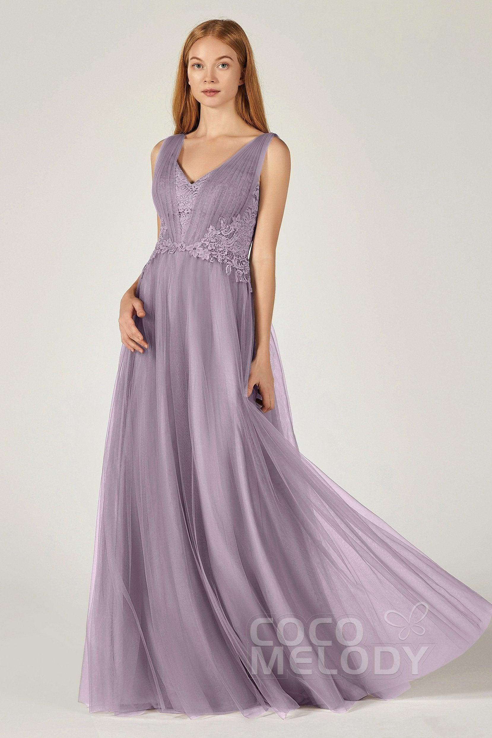A-Line Floor Length Tulle/Lace Bridesmaid Dress CB0381