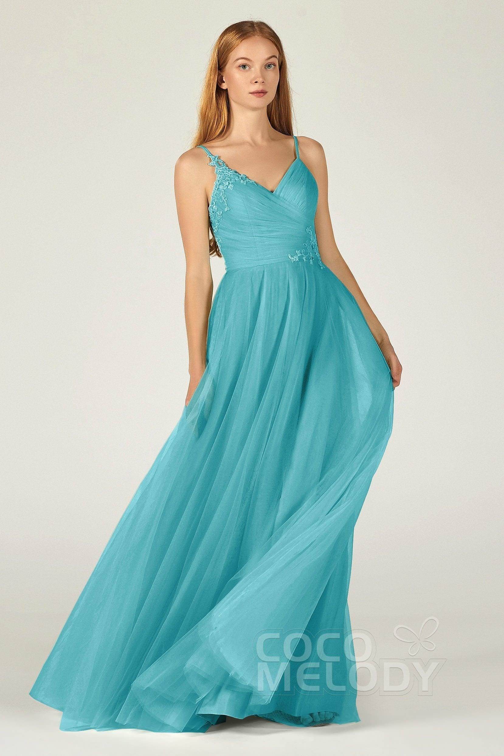A-Line Floor Length Tulle Bridesmaid Dress CB0383