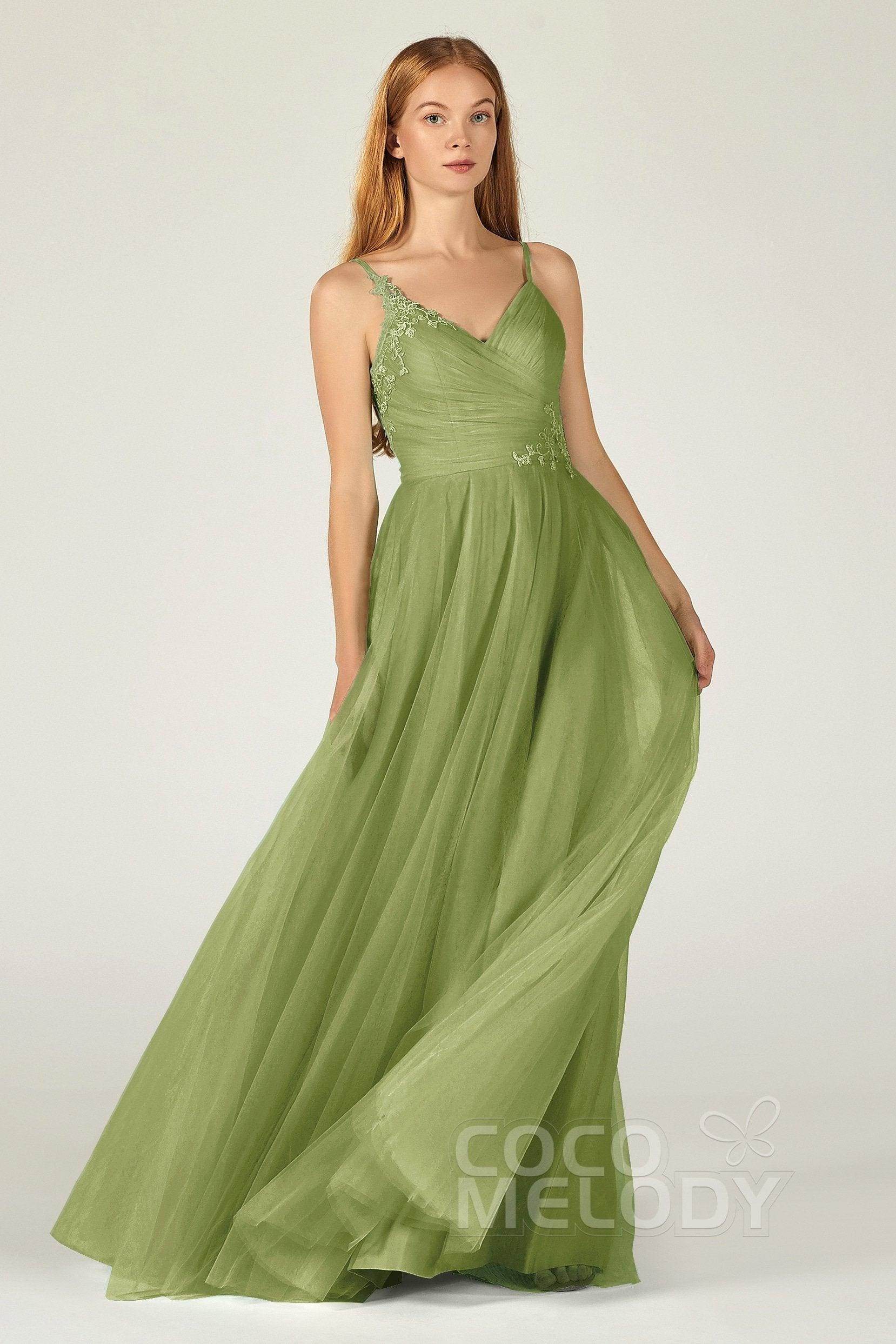 A-Line Floor Length Tulle Bridesmaid Dress CB0383