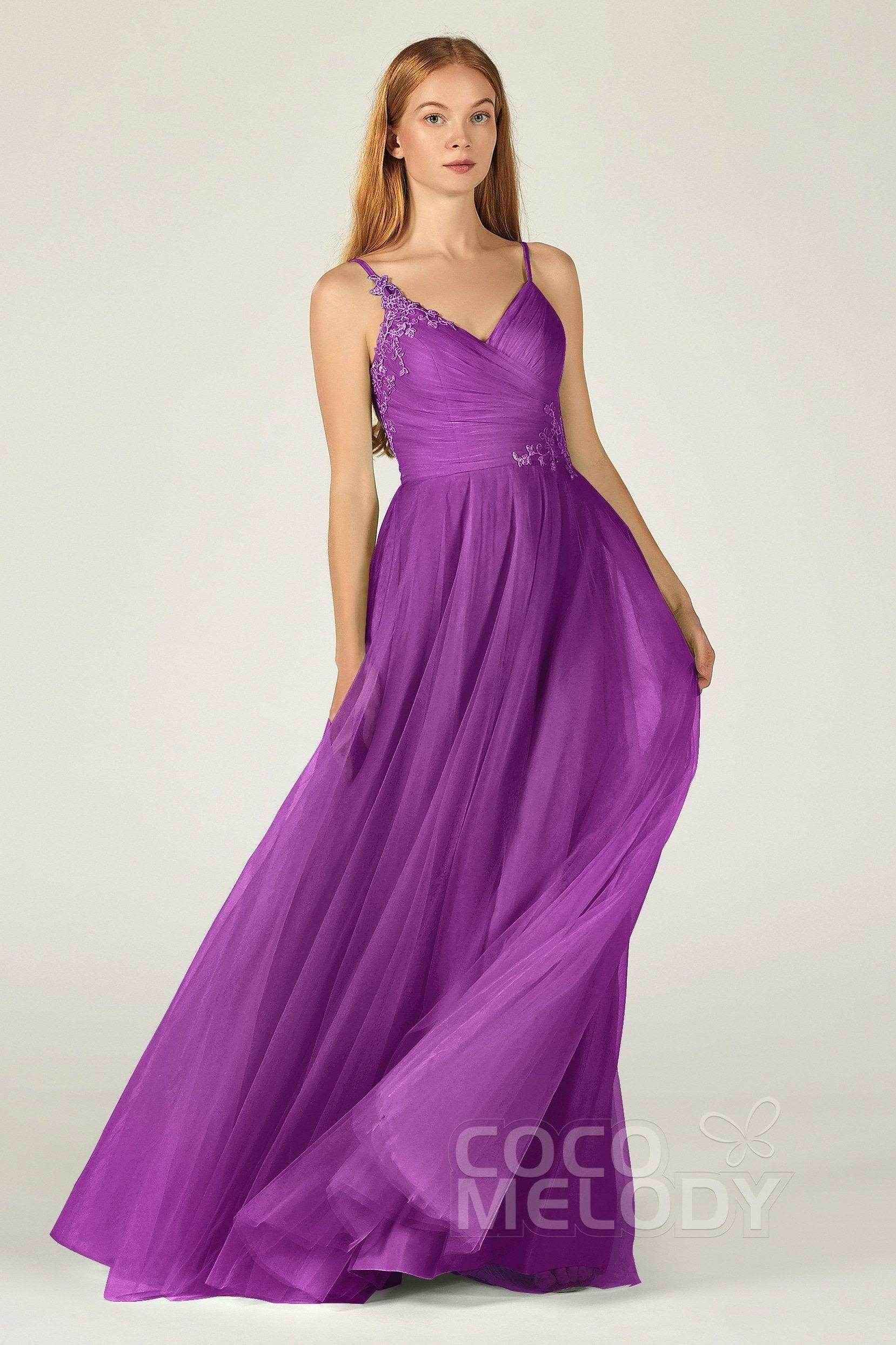 A-Line Floor Length Tulle Bridesmaid Dress CB0383