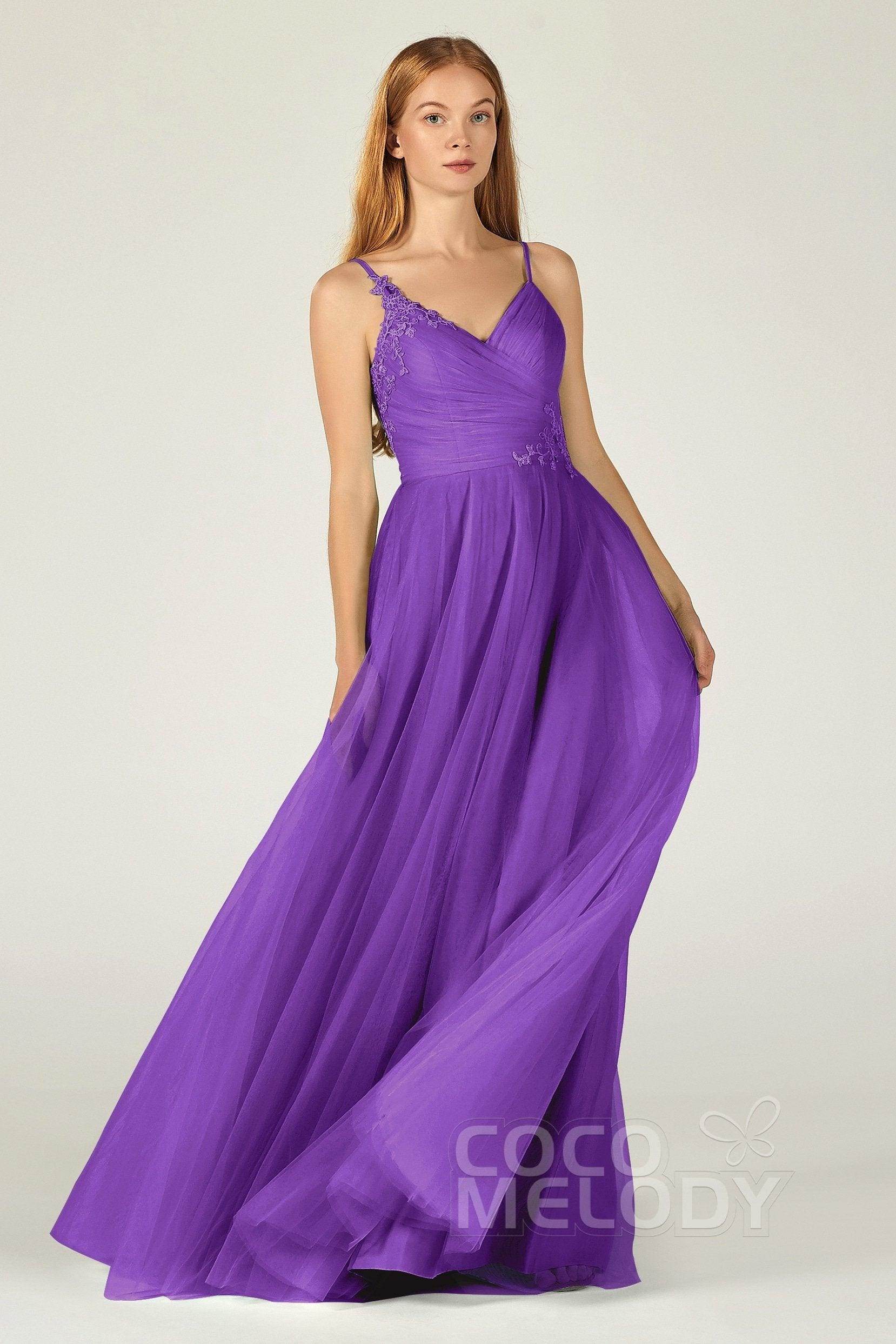 A-Line Floor Length Tulle Bridesmaid Dress CB0383