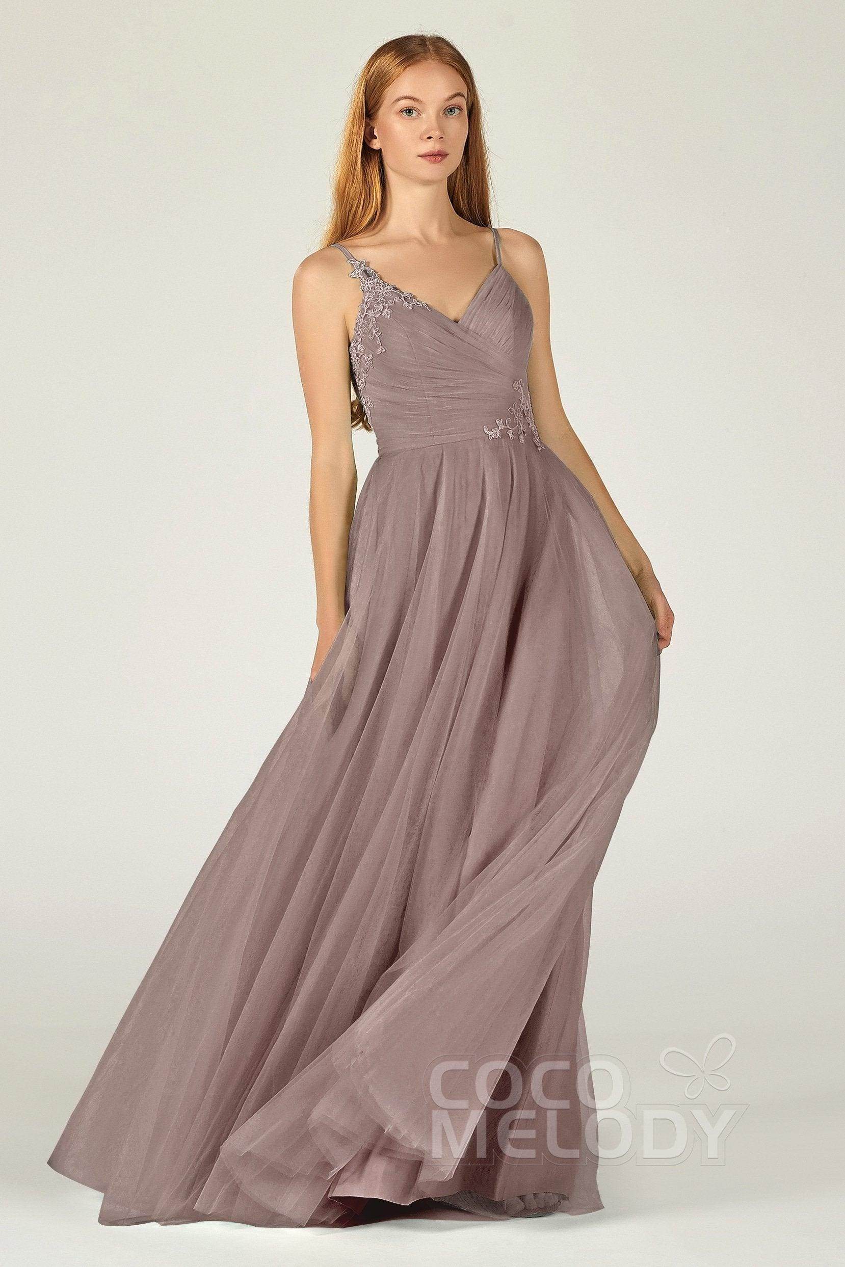 A-Line Floor Length Tulle Bridesmaid Dress CB0383