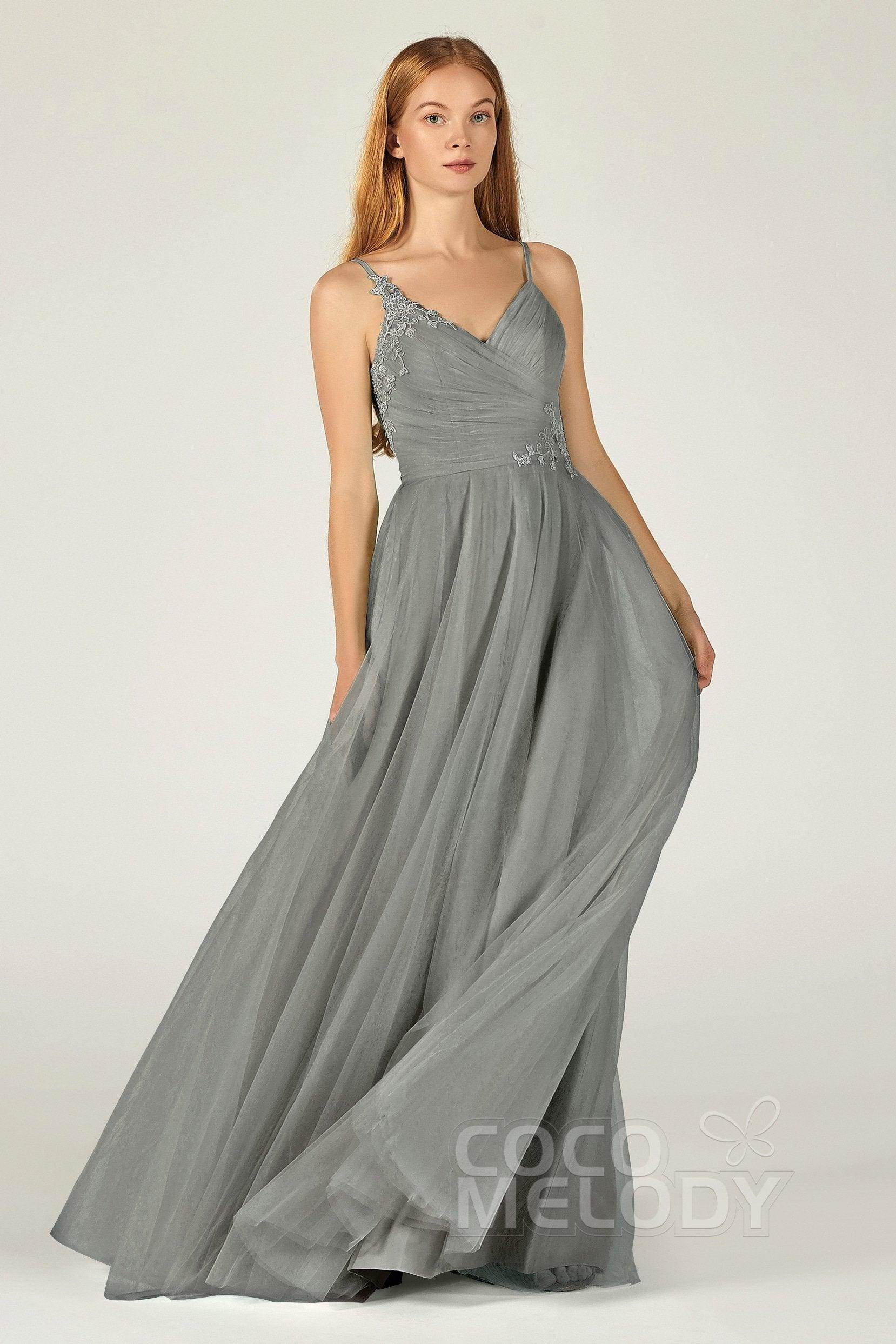 A-Line Floor Length Tulle Bridesmaid Dress CB0383