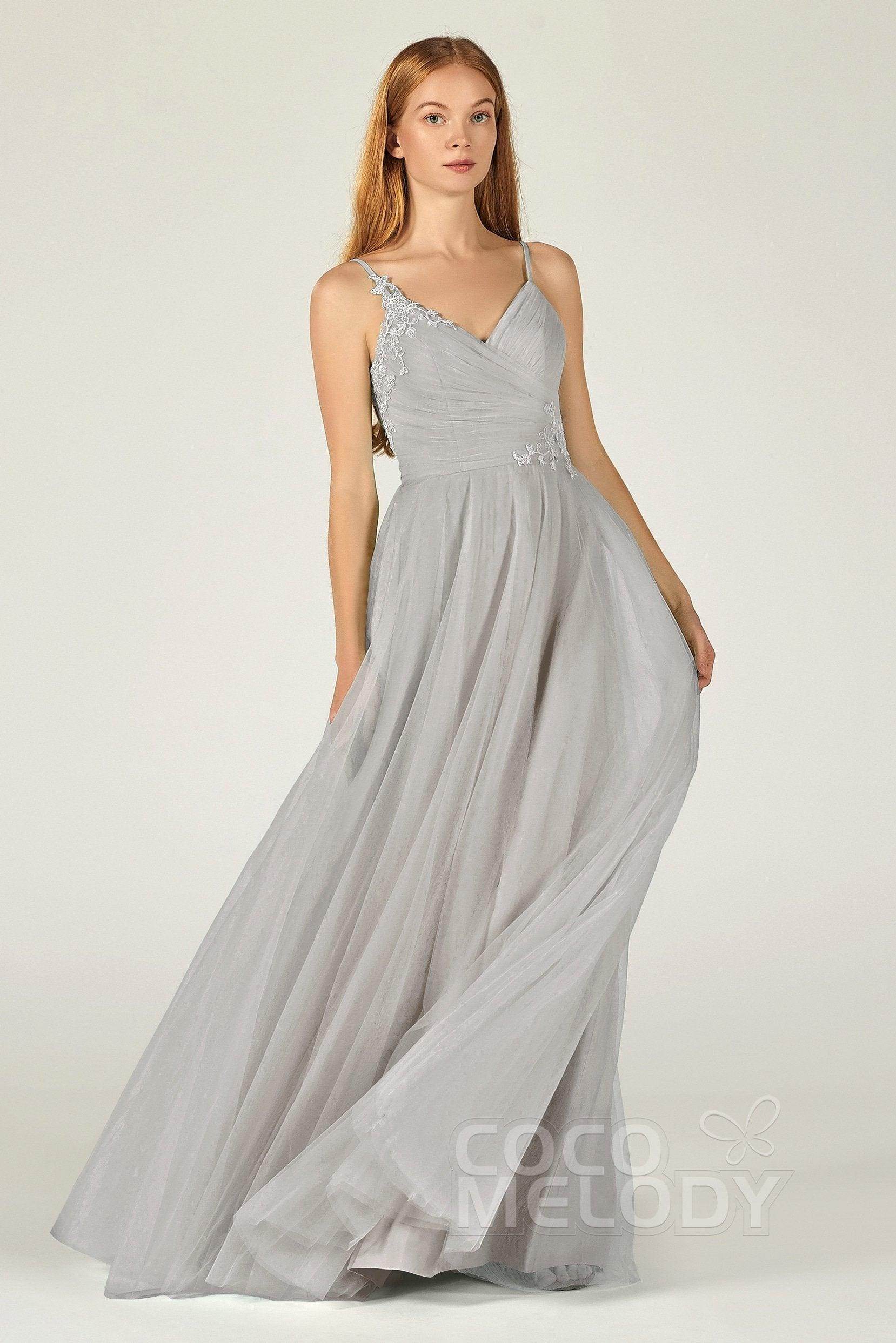A-Line Floor Length Tulle Bridesmaid Dress CB0383
