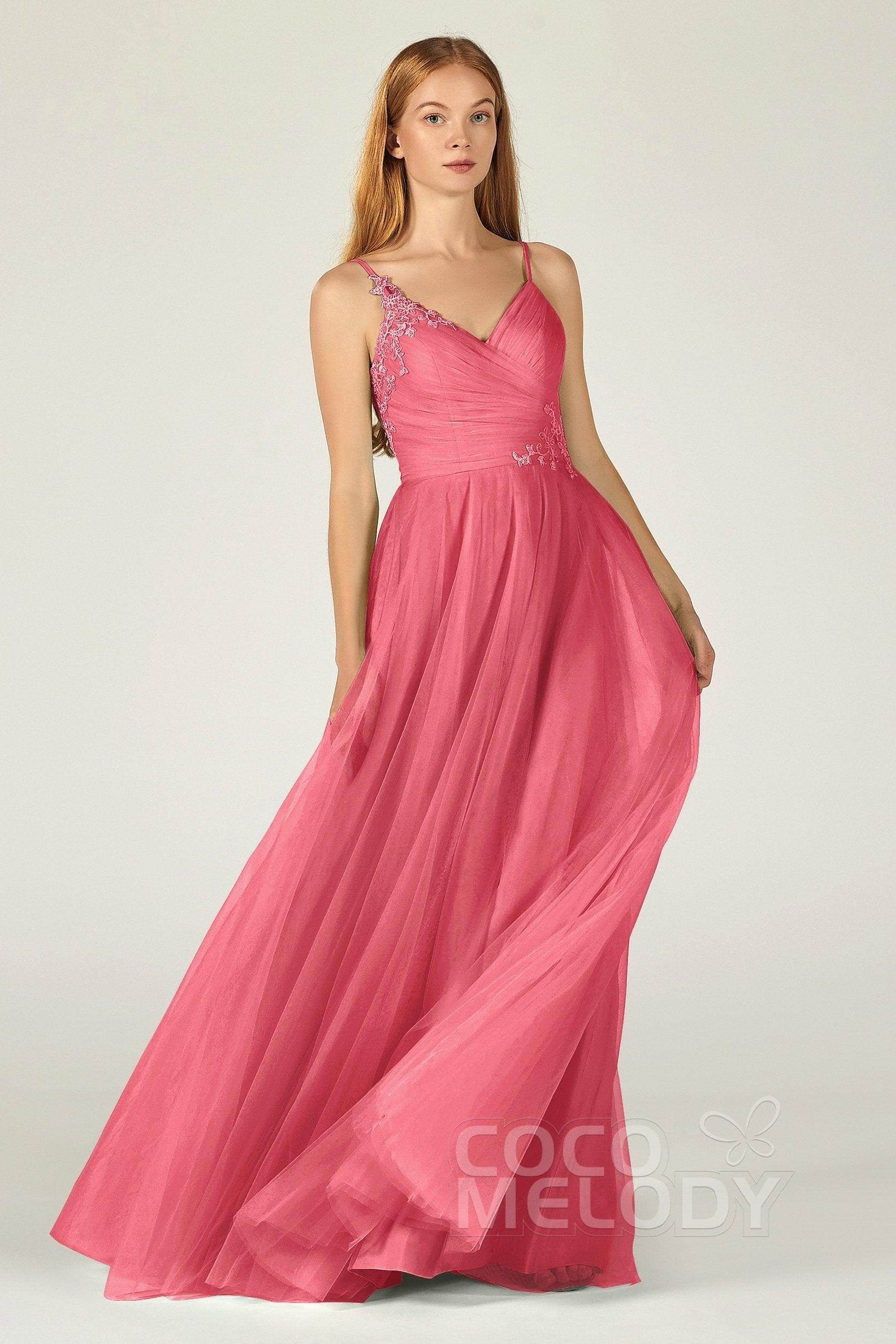 A-Line Floor Length Tulle Bridesmaid Dress CB0383