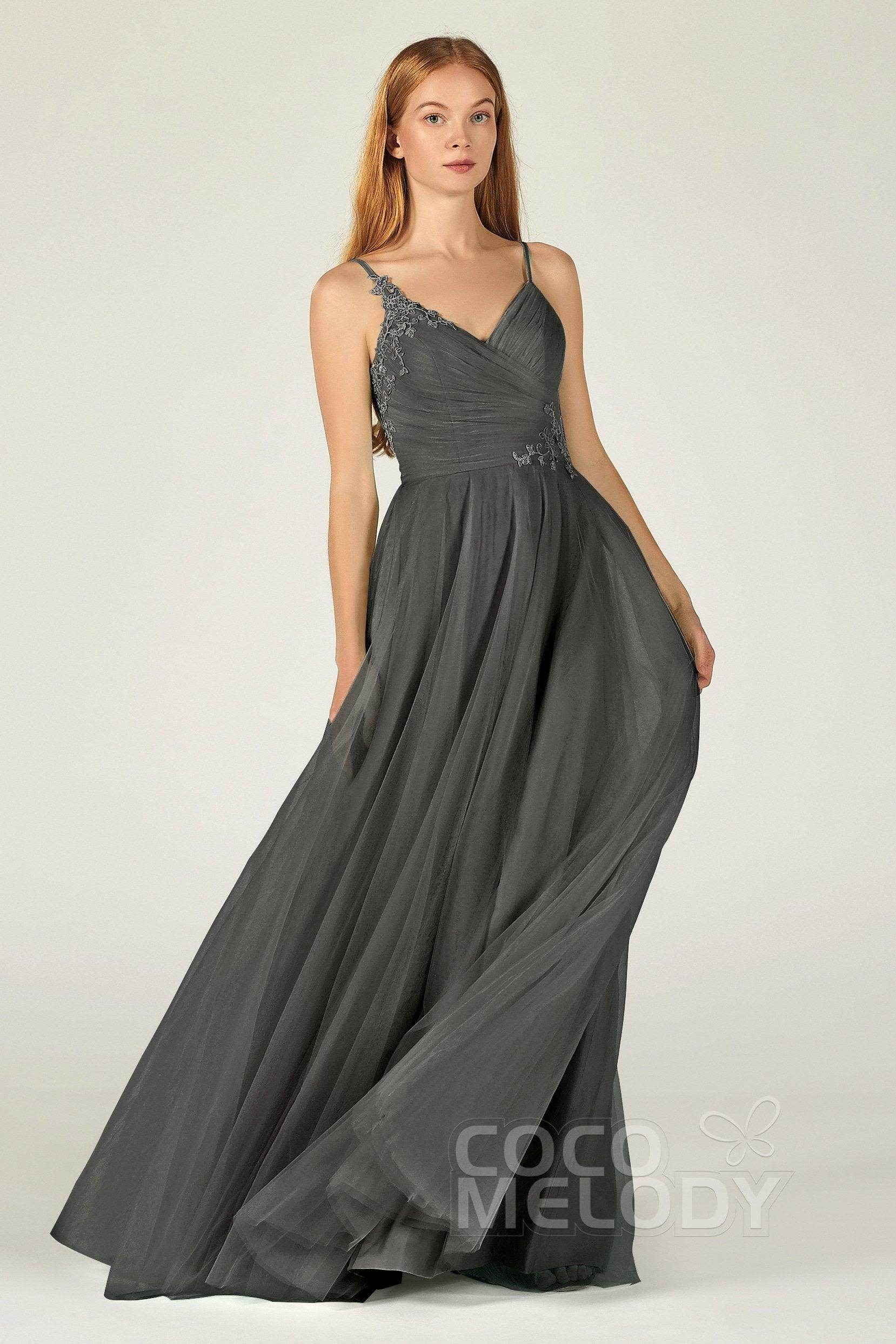 A-Line Floor Length Tulle Bridesmaid Dress CB0383